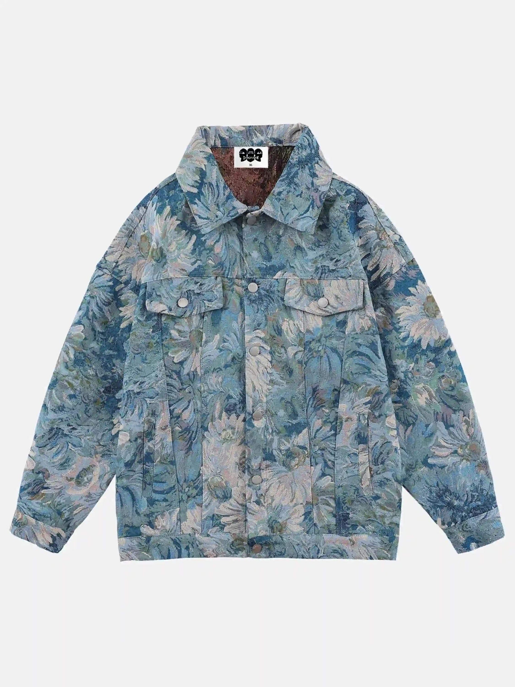 Disguisen Oil Painting Jacquard Flower Denim Jacket