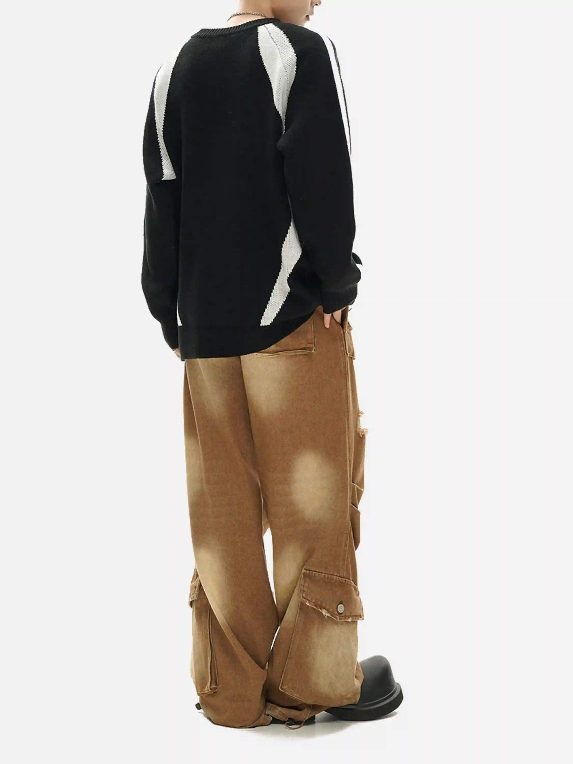 Disguisen Vibe Contrast Color Stitching Crew Neck Sweater