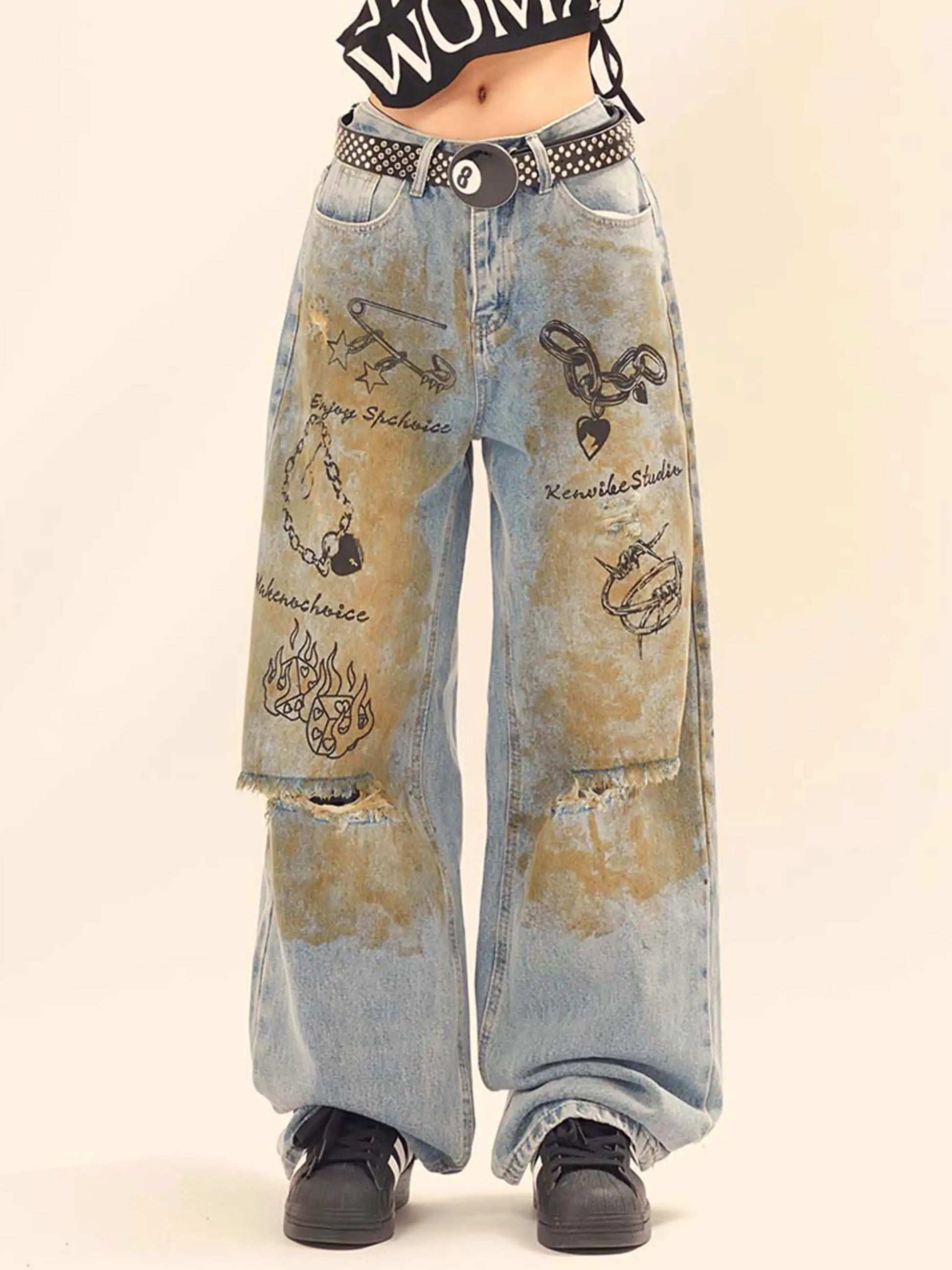Disguisen Vintage Ripped Graffiti Jeans