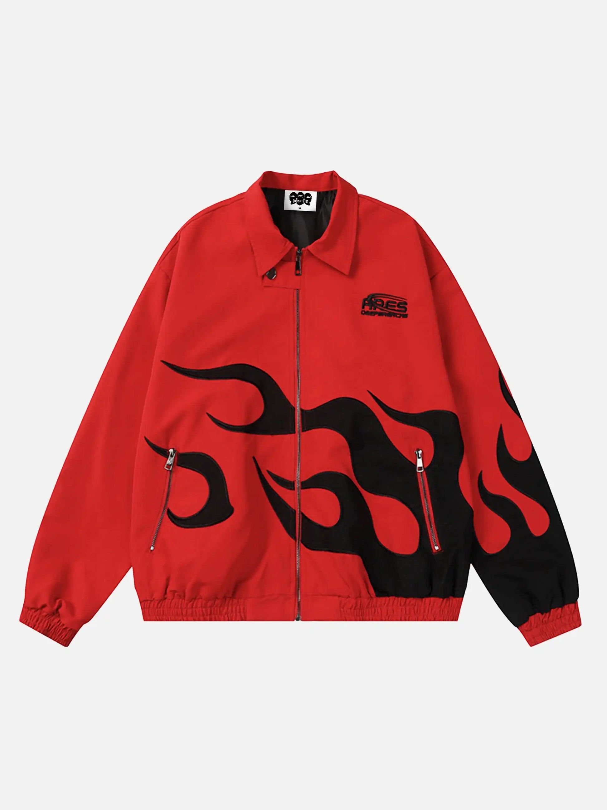 Disguisen Hip Hop Street Patches Flame Lapel Jacket