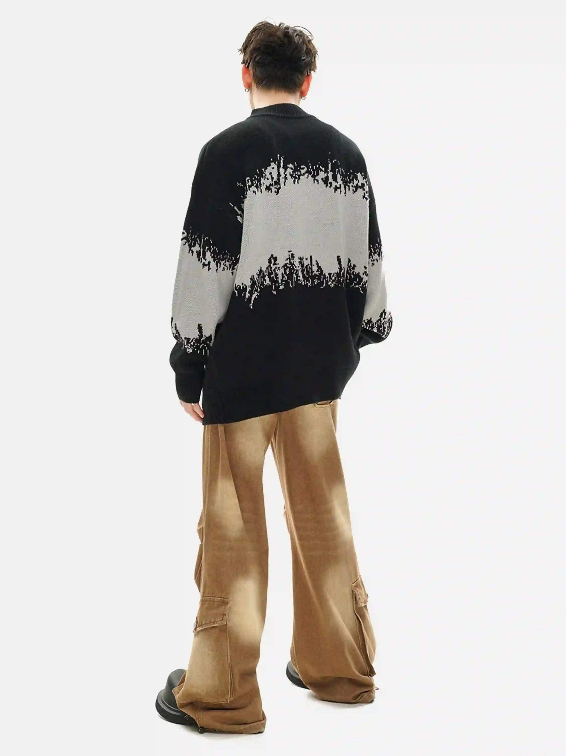 Disguisen Asymmetric Jacquard Stitching With Two-Way Zipper Sweater