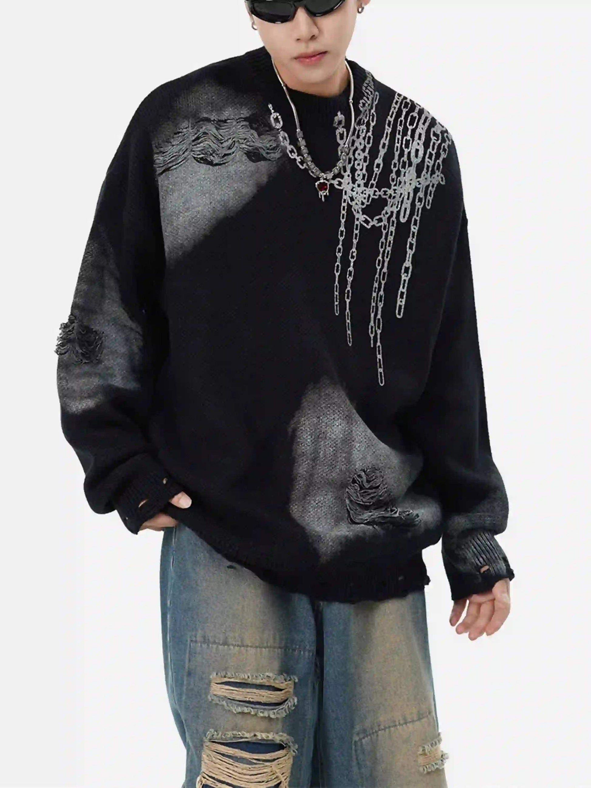 Disguisen High Street Spray Painted Distressed Dirty Chain Round Neck Sweater