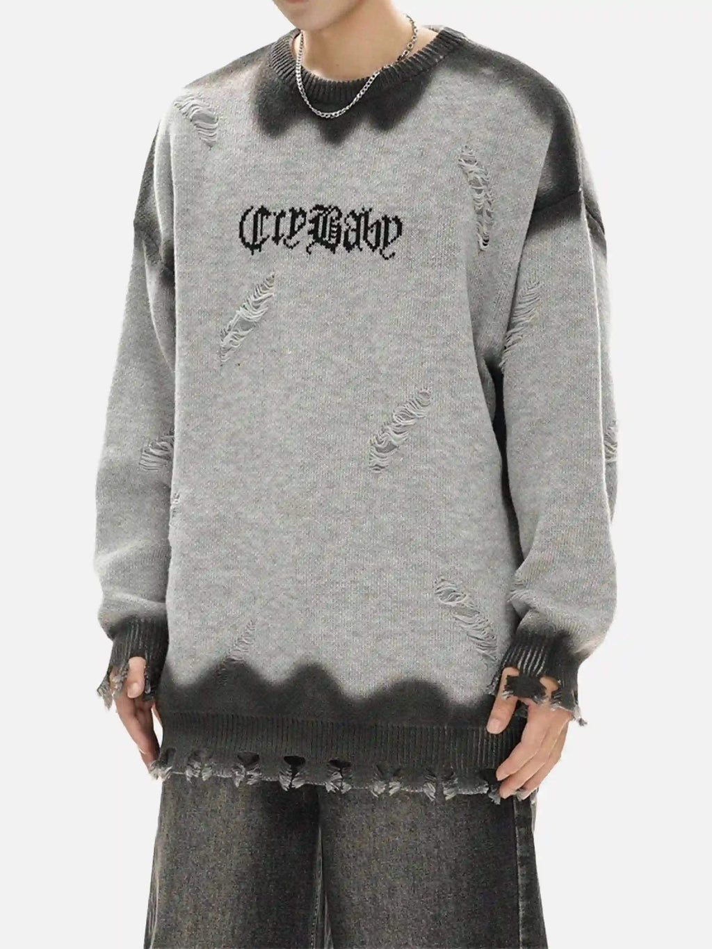 Disguisen High Street Spray-Painted Hole Round Neck Sweater