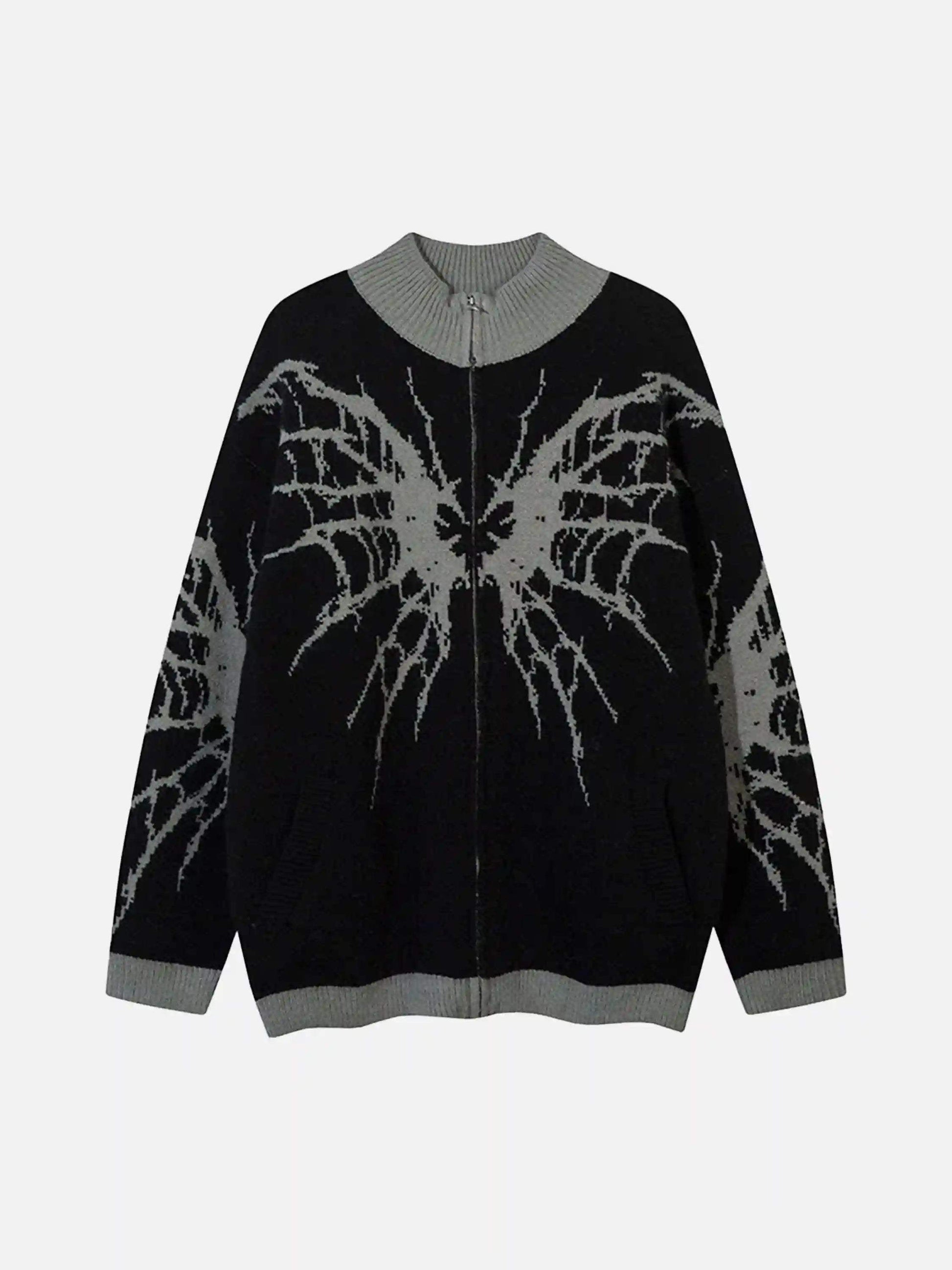 Disguisen Dark Spider Web Zipper Stand Collar Cardigan