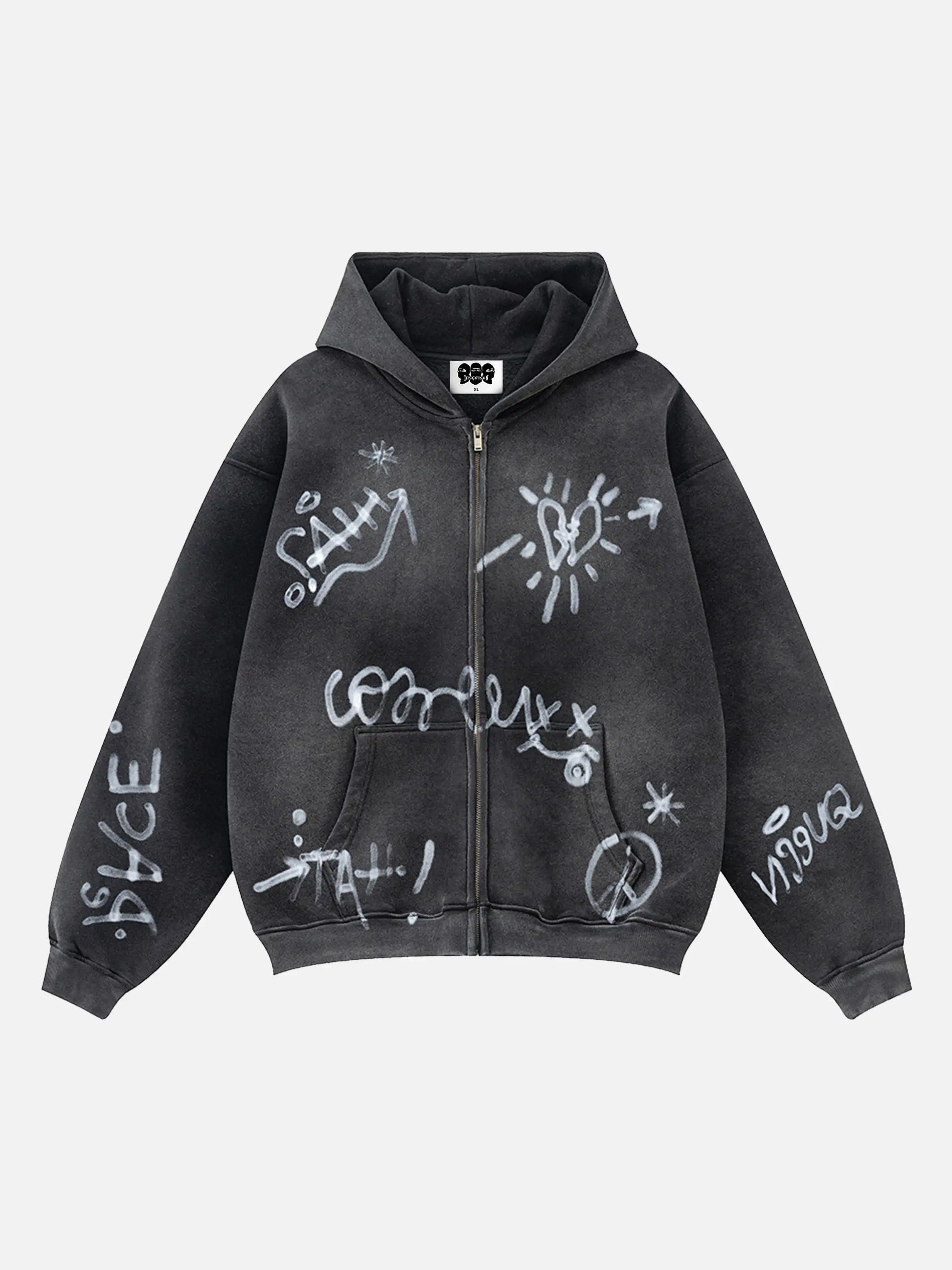 Hand-drawn Graffiti Washed Thick Hoodie
