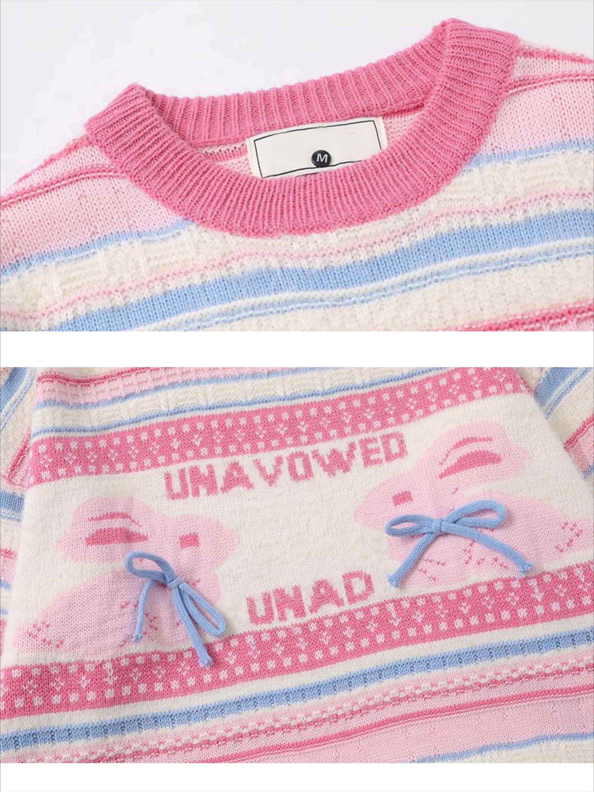 Rabbit Jacquard Bow Decorative Stripes Sweater