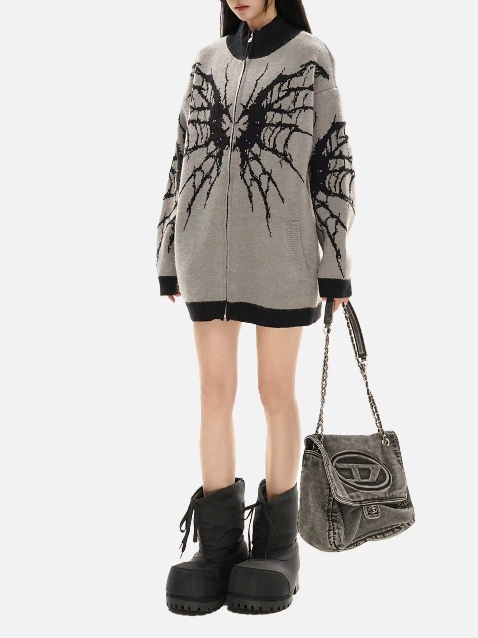 Disguisen Dark Spider Web Zipper Stand Collar Cardigan