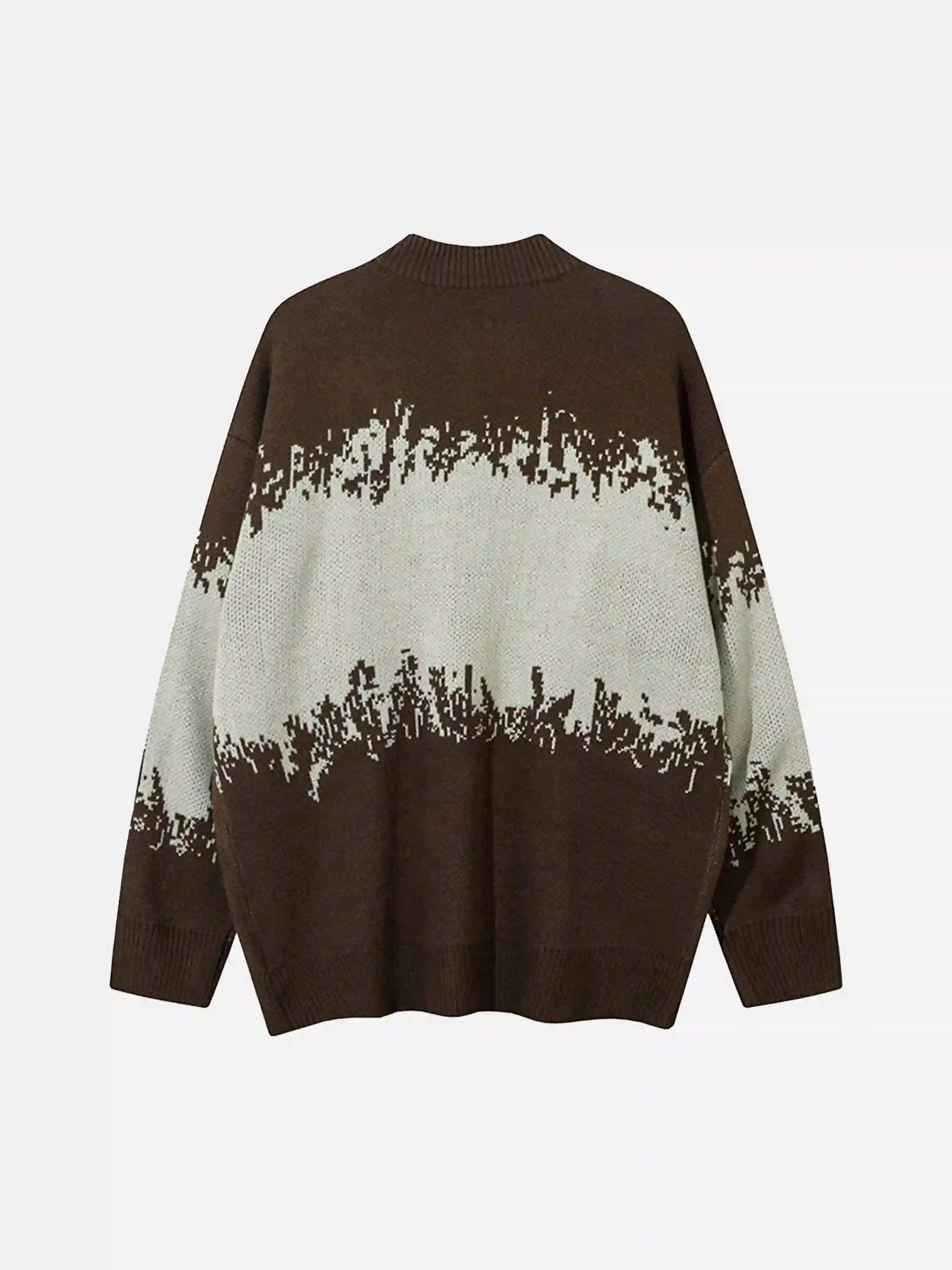Disguisen Asymmetric Jacquard Stitching With Two-Way Zipper Sweater