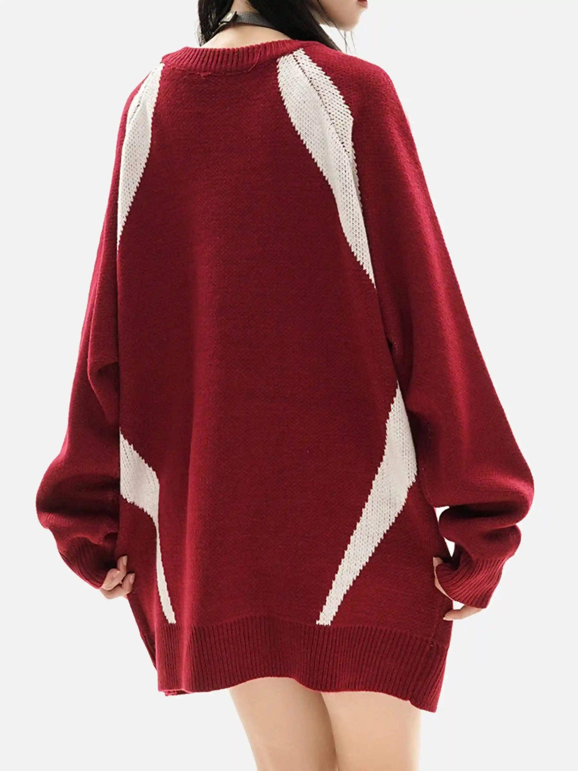 Disguisen Vibe Contrast Color Stitching Crew Neck Sweater