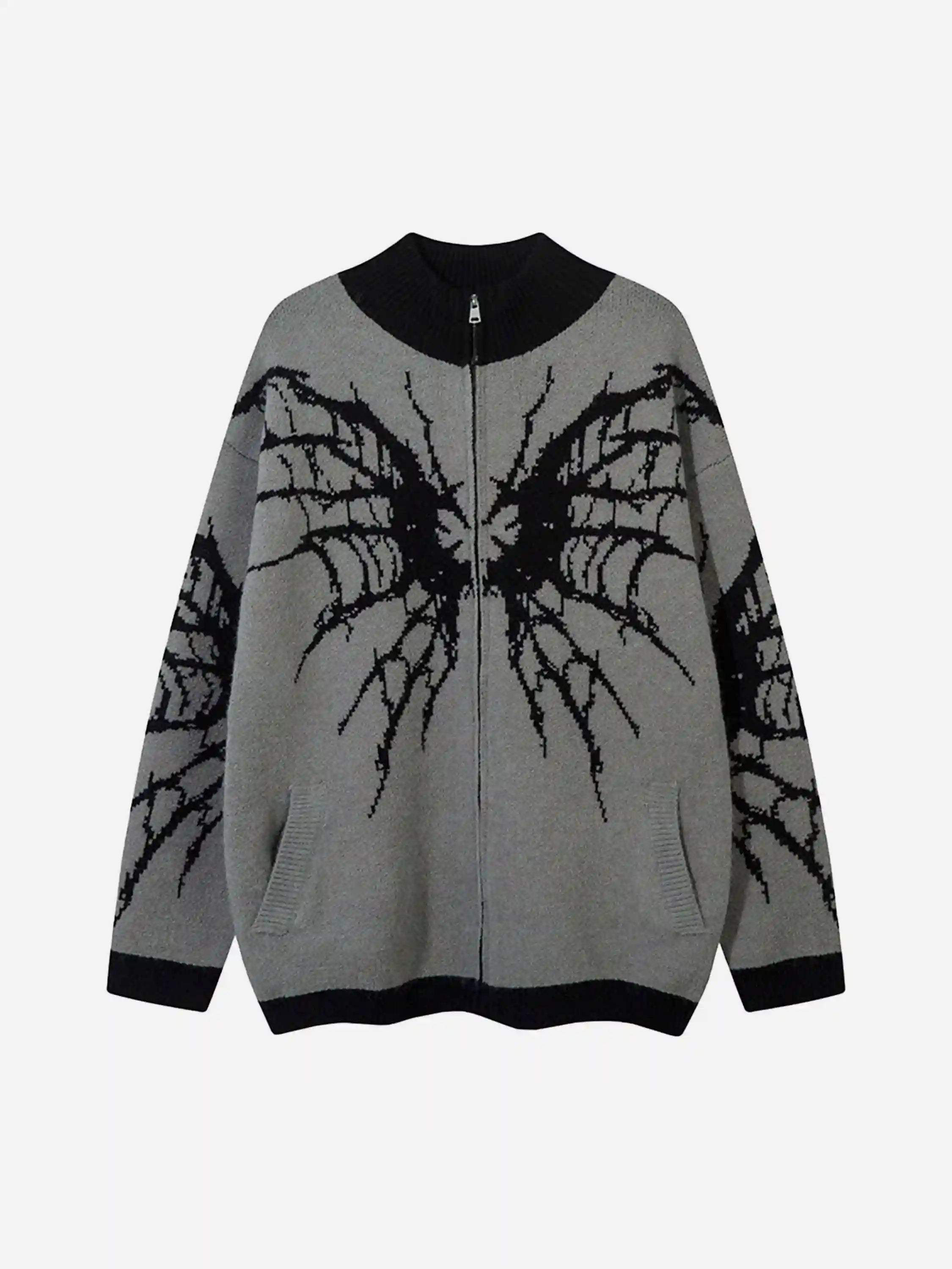 Disguisen Dark Spider Web Zipper Stand Collar Cardigan
