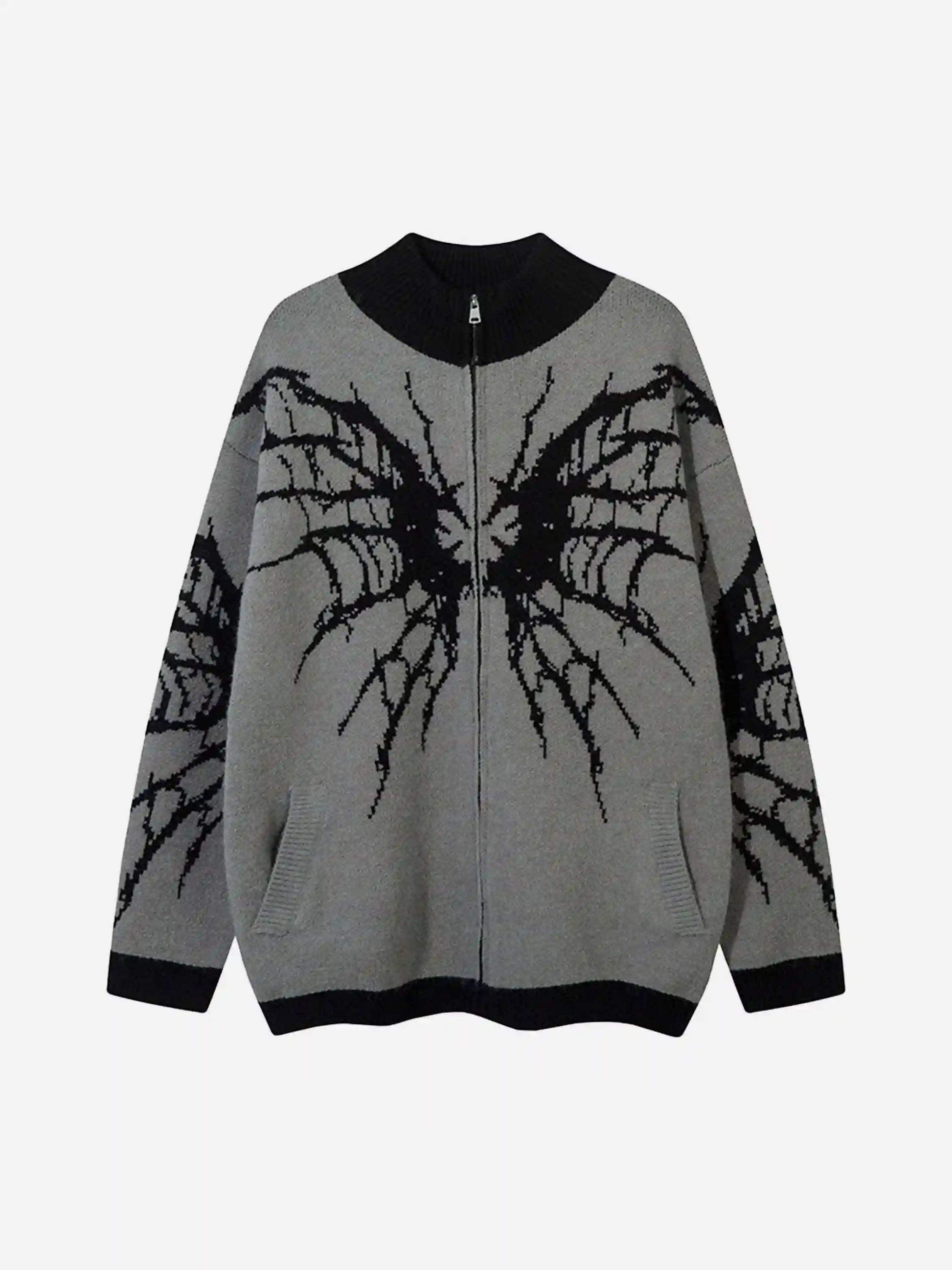 Disguisen Dark Spider Web Zipper Stand Collar Cardigan