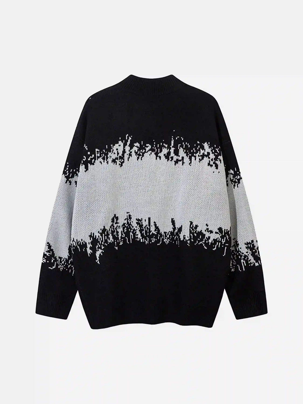 Disguisen Asymmetric Jacquard Stitching With Two-Way Zipper Sweater