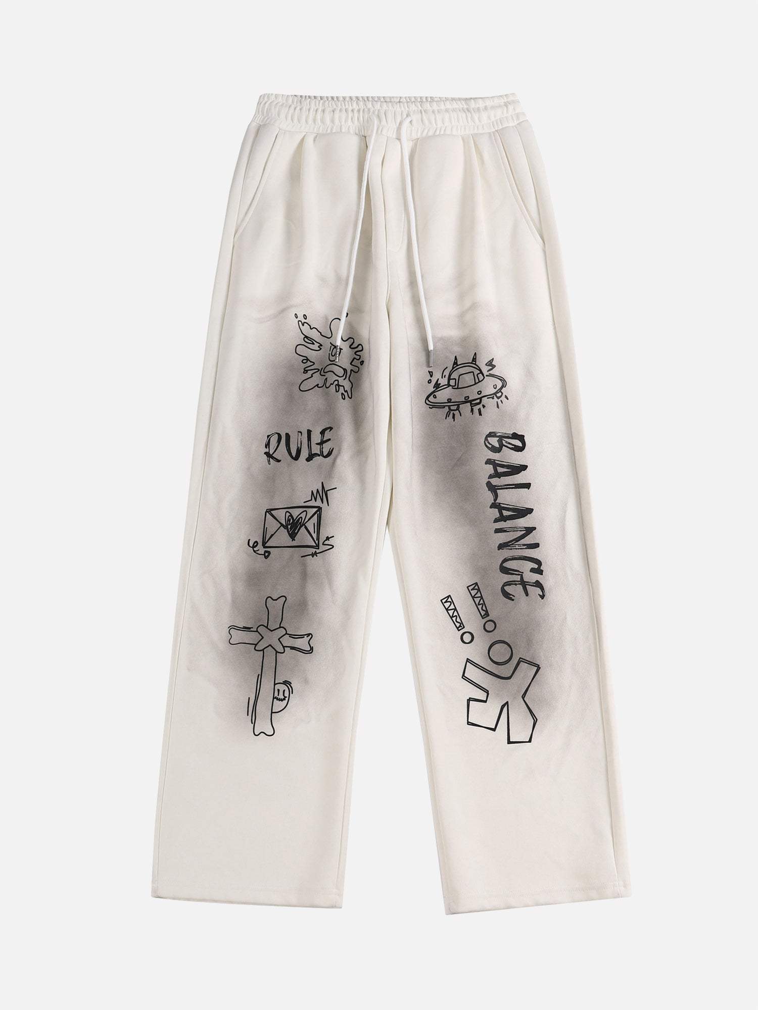 Disguisen American Style Spray Painted Letters Washed Casual Sweatpants