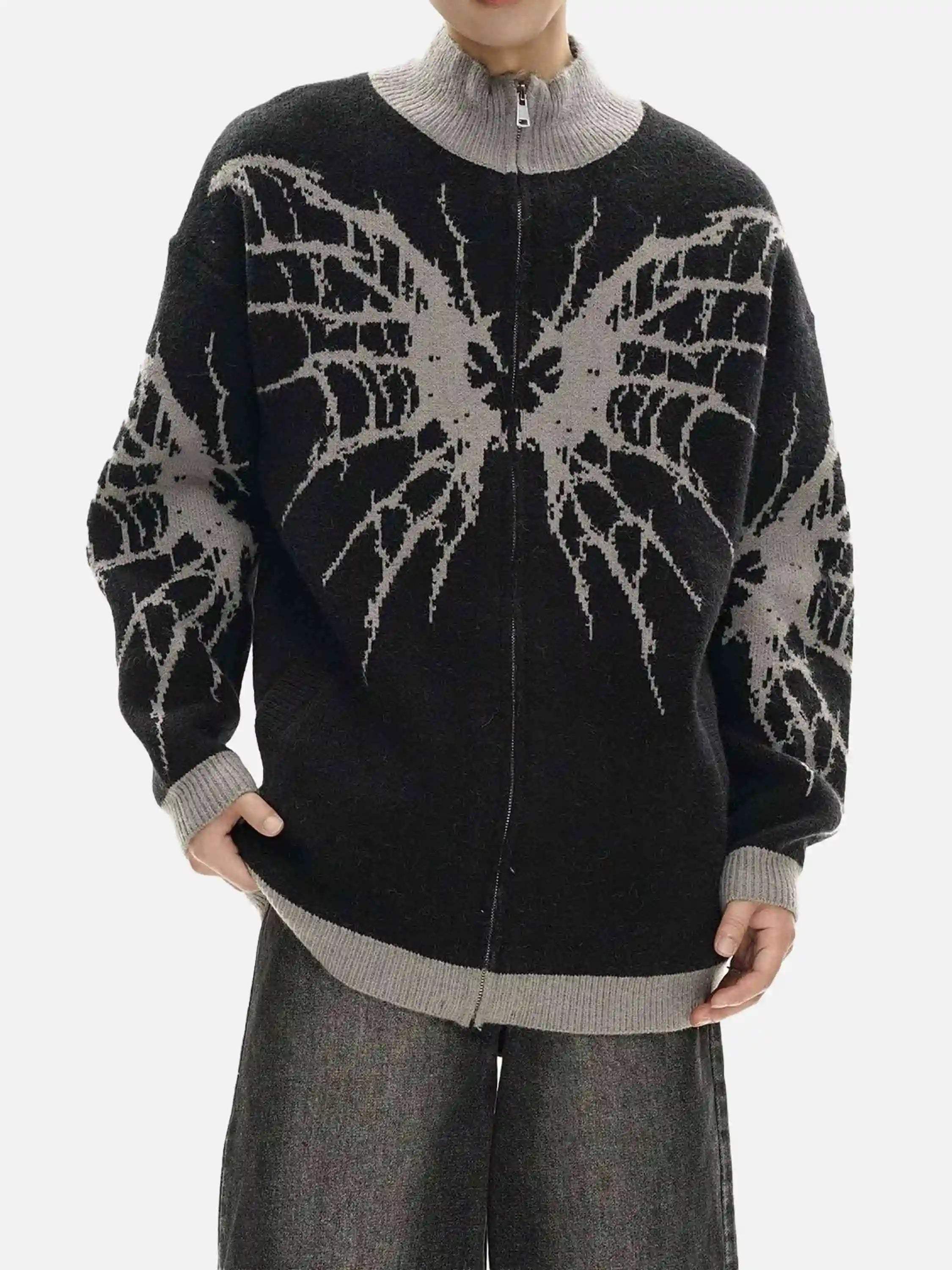 Disguisen Dark Spider Web Zipper Stand Collar Cardigan