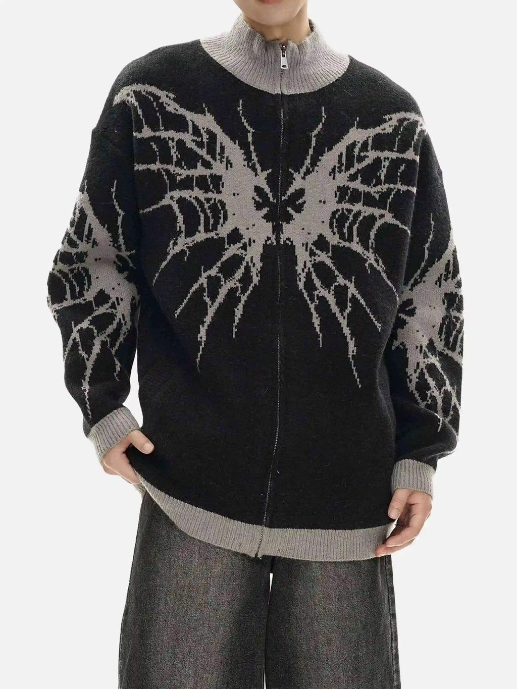 Disguisen Dark Spider Web Zipper Stand Collar Cardigan