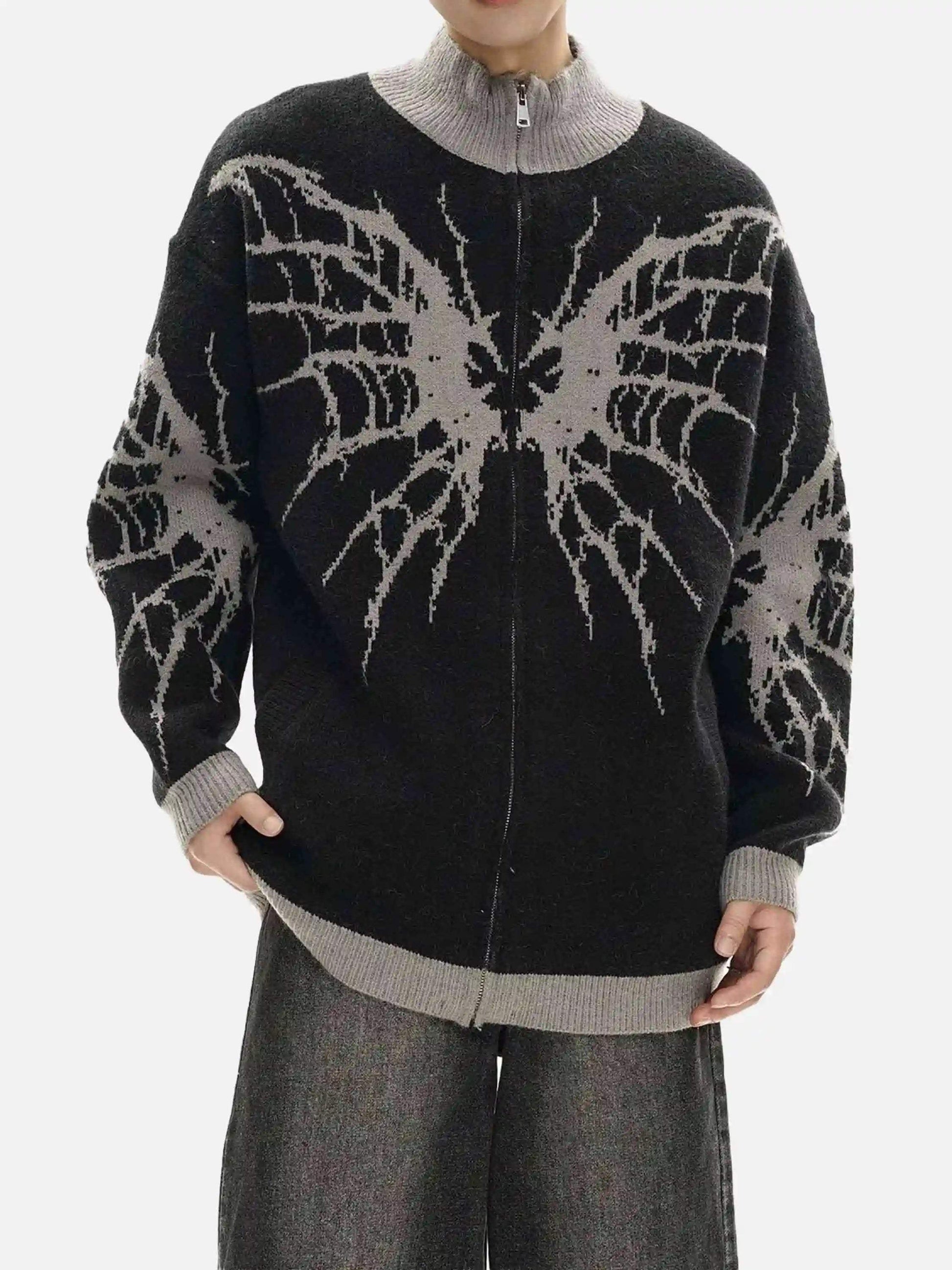 Disguisen Dark Spider Web Zipper Stand Collar Cardigan
