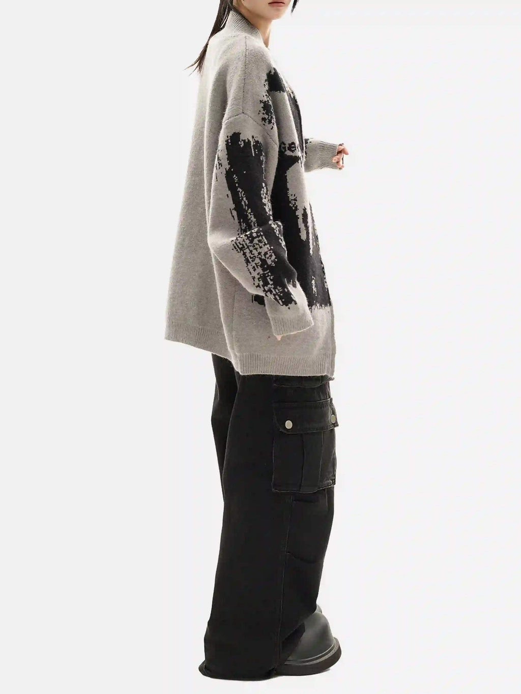 Disguisen High Street Abstract Pattern Zipper Stand Collar Cardigan