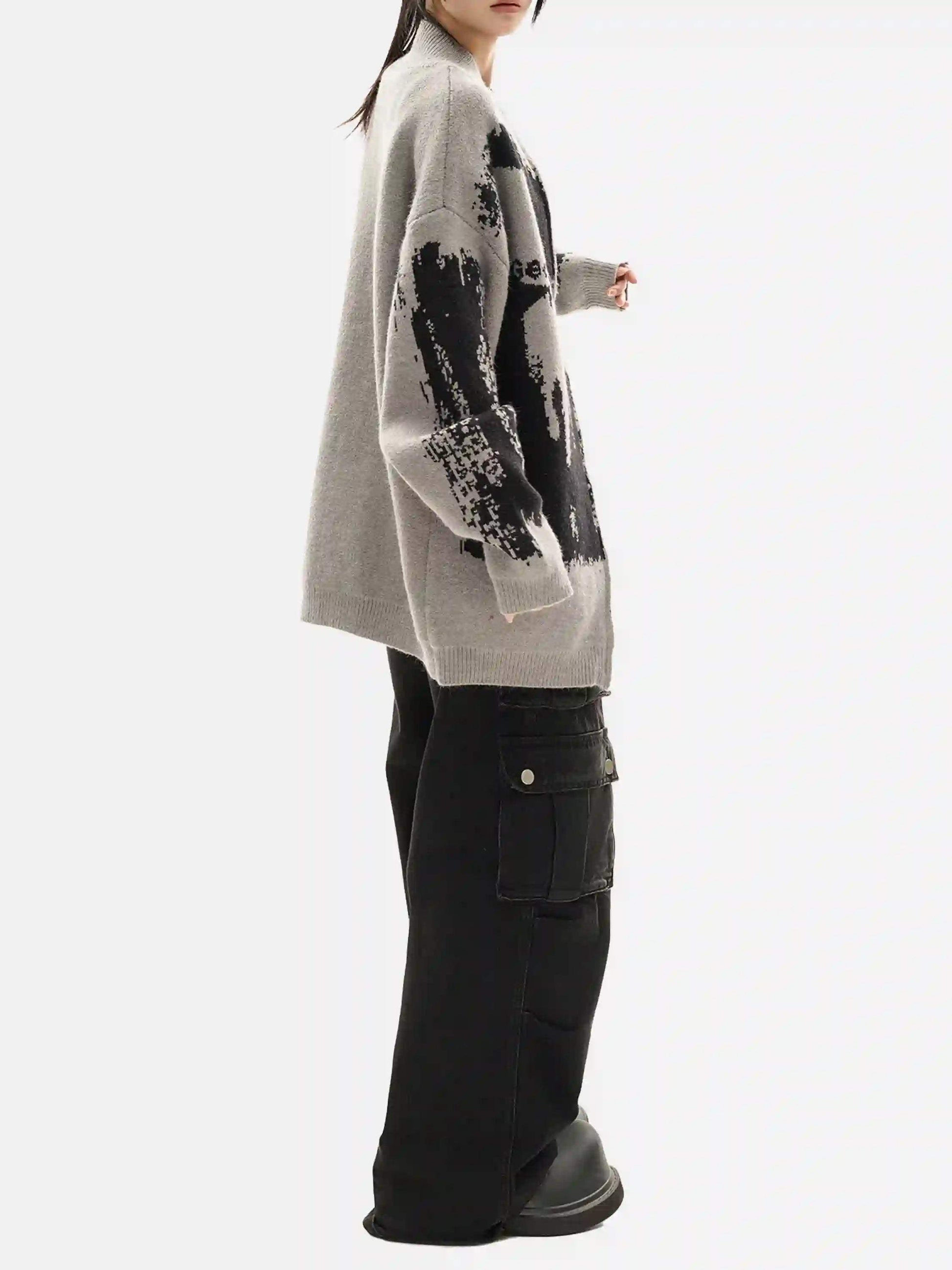Disguisen High Street Abstract Pattern Zipper Stand Collar Cardigan