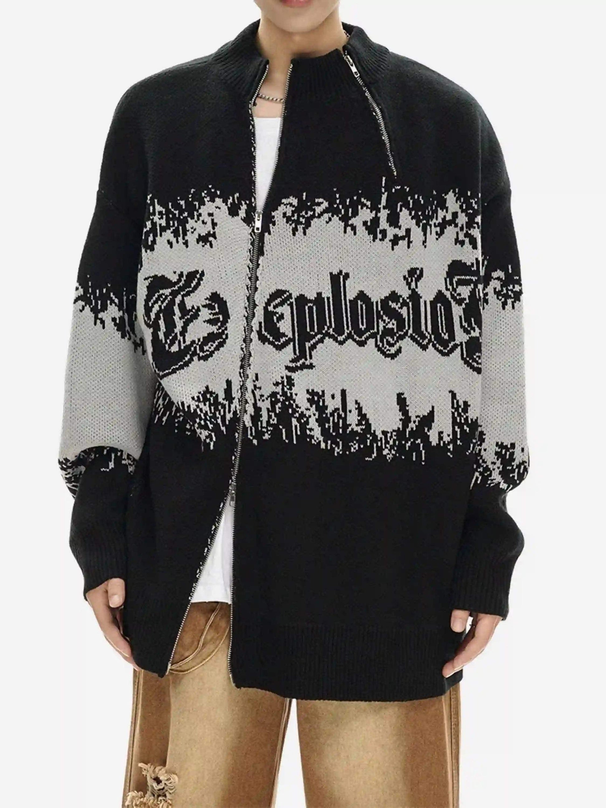 Disguisen Asymmetric Jacquard Stitching With Two-Way Zipper Sweater