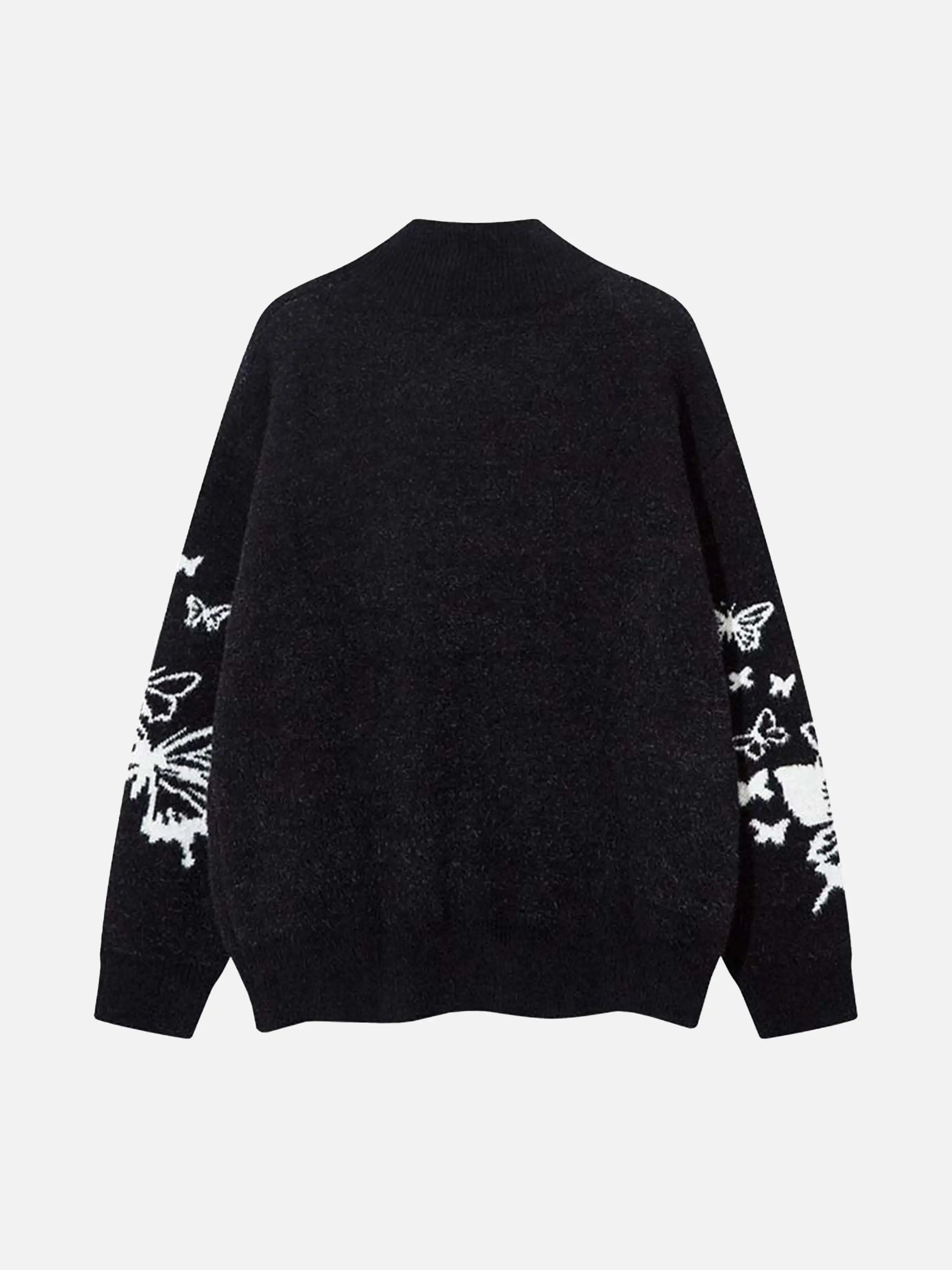 Hand-Painted Slogan Butterfly Jacquard Cardigan