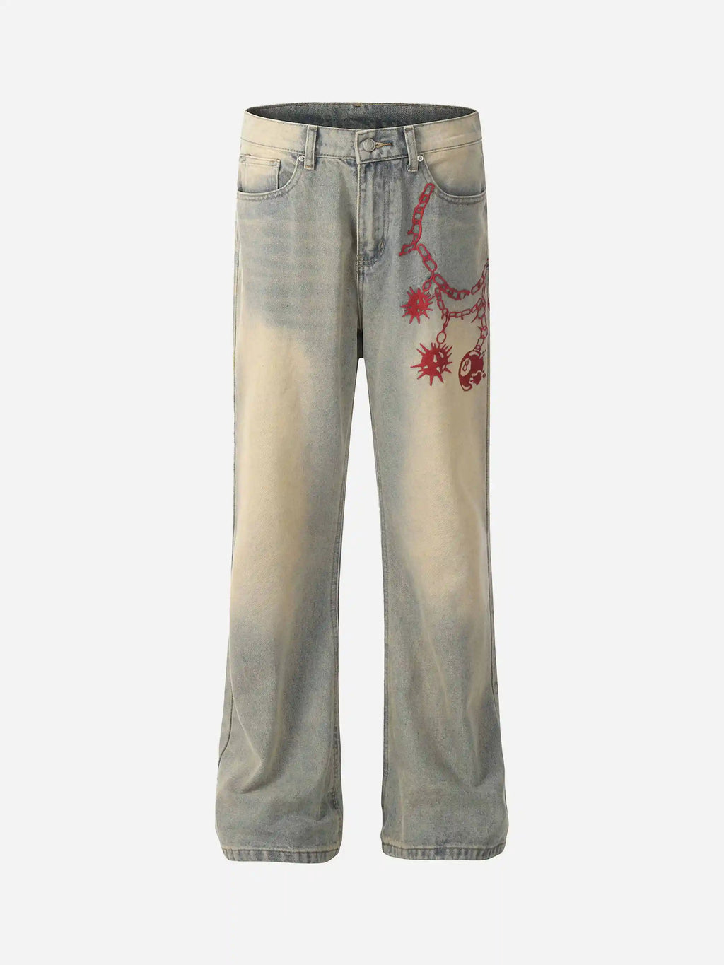 Disguisen American Retro Hip-Hop Chain Embroidery Jeans