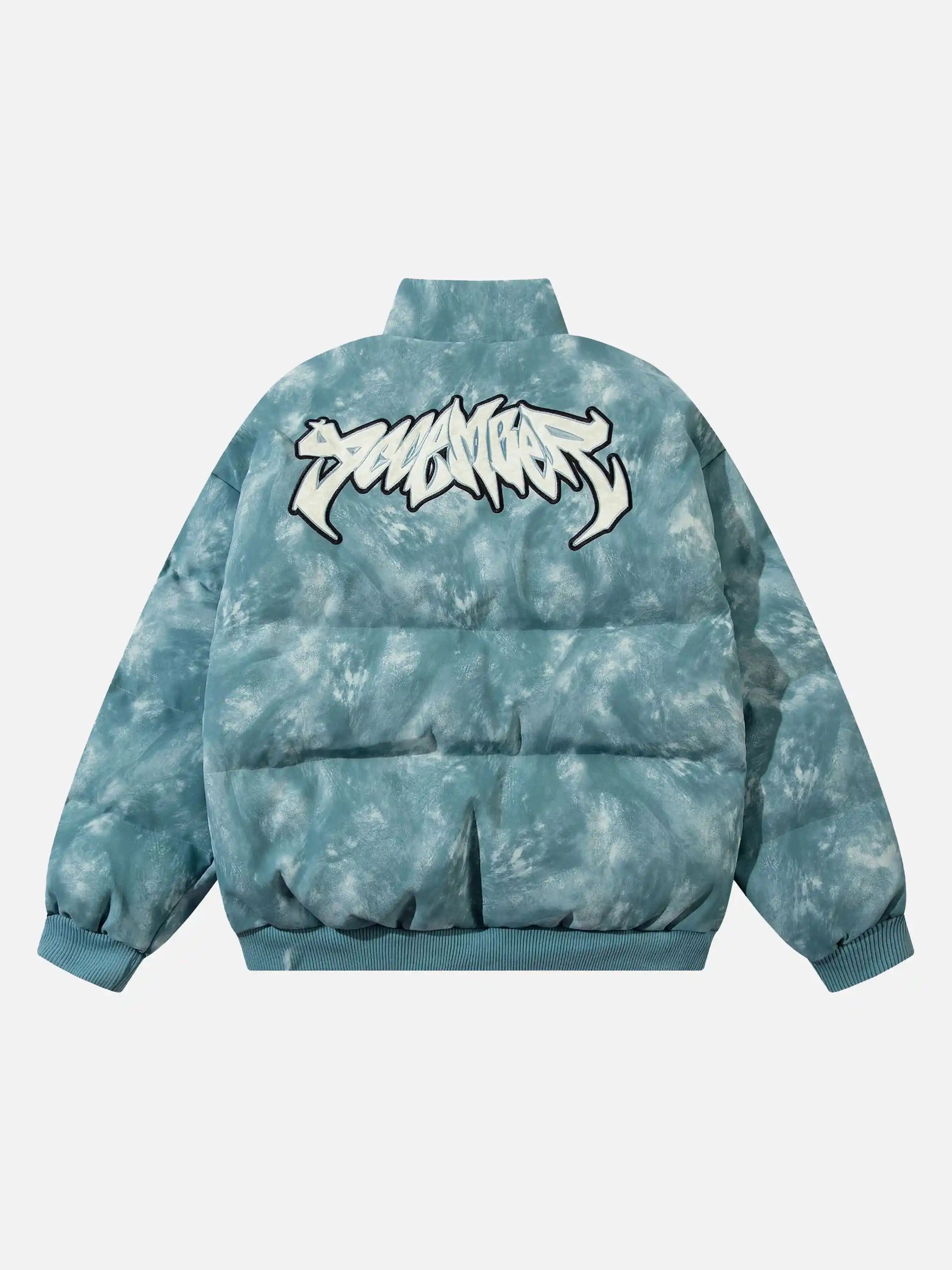 Disguisen American Retro Pu Graffiti Font Embroidered Coat