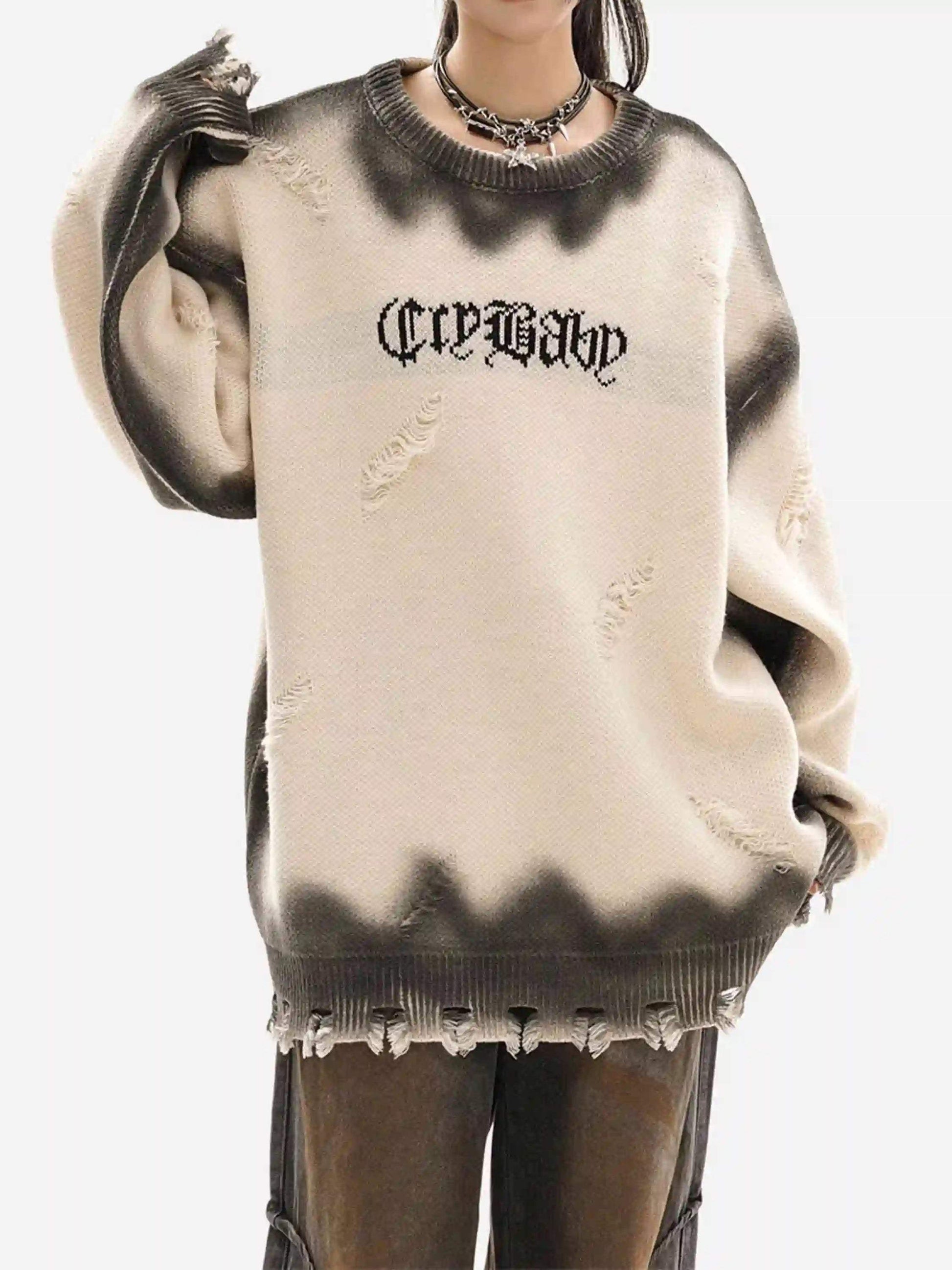 Disguisen High Street Spray-Painted Hole Round Neck Sweater