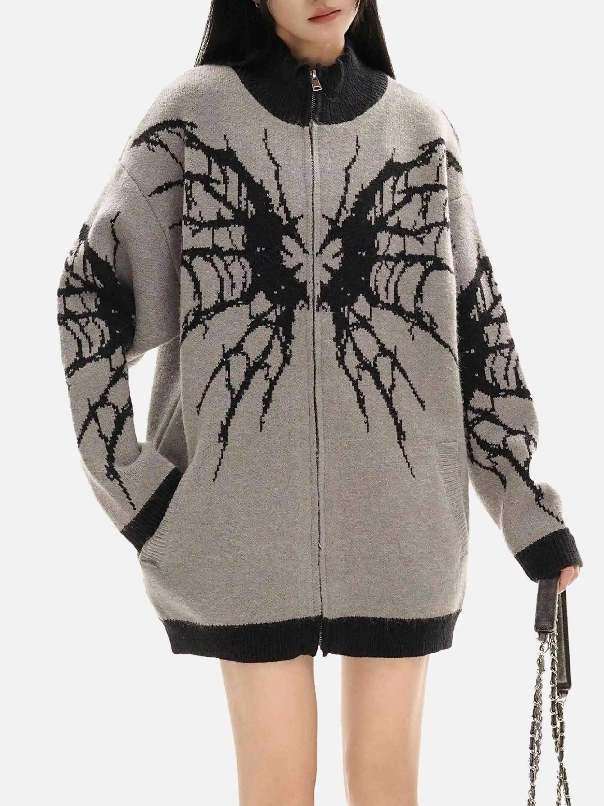 Disguisen Dark Spider Web Zipper Stand Collar Cardigan