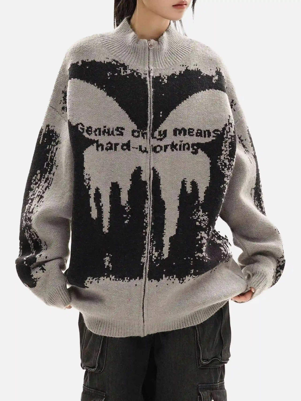 Disguisen High Street Abstract Pattern Zipper Stand Collar Cardigan