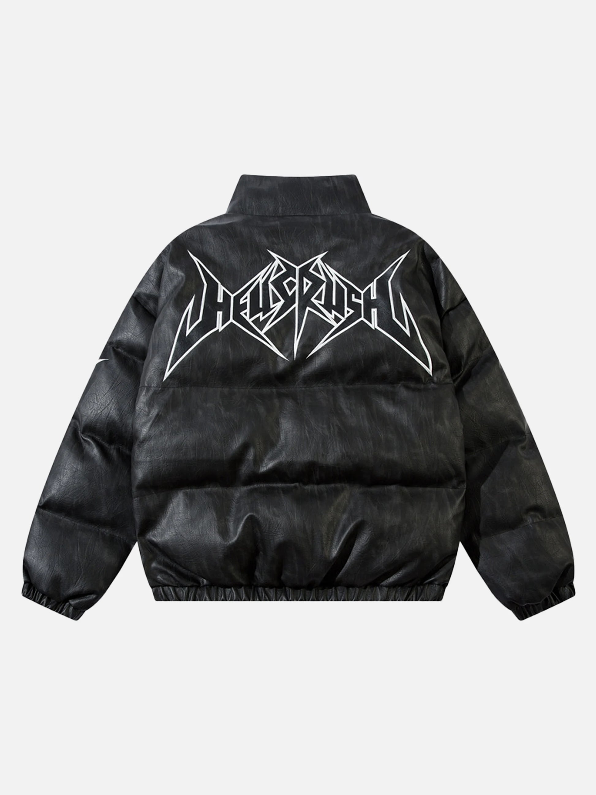 Letter Embroidered PU Leather Oversized Jacket