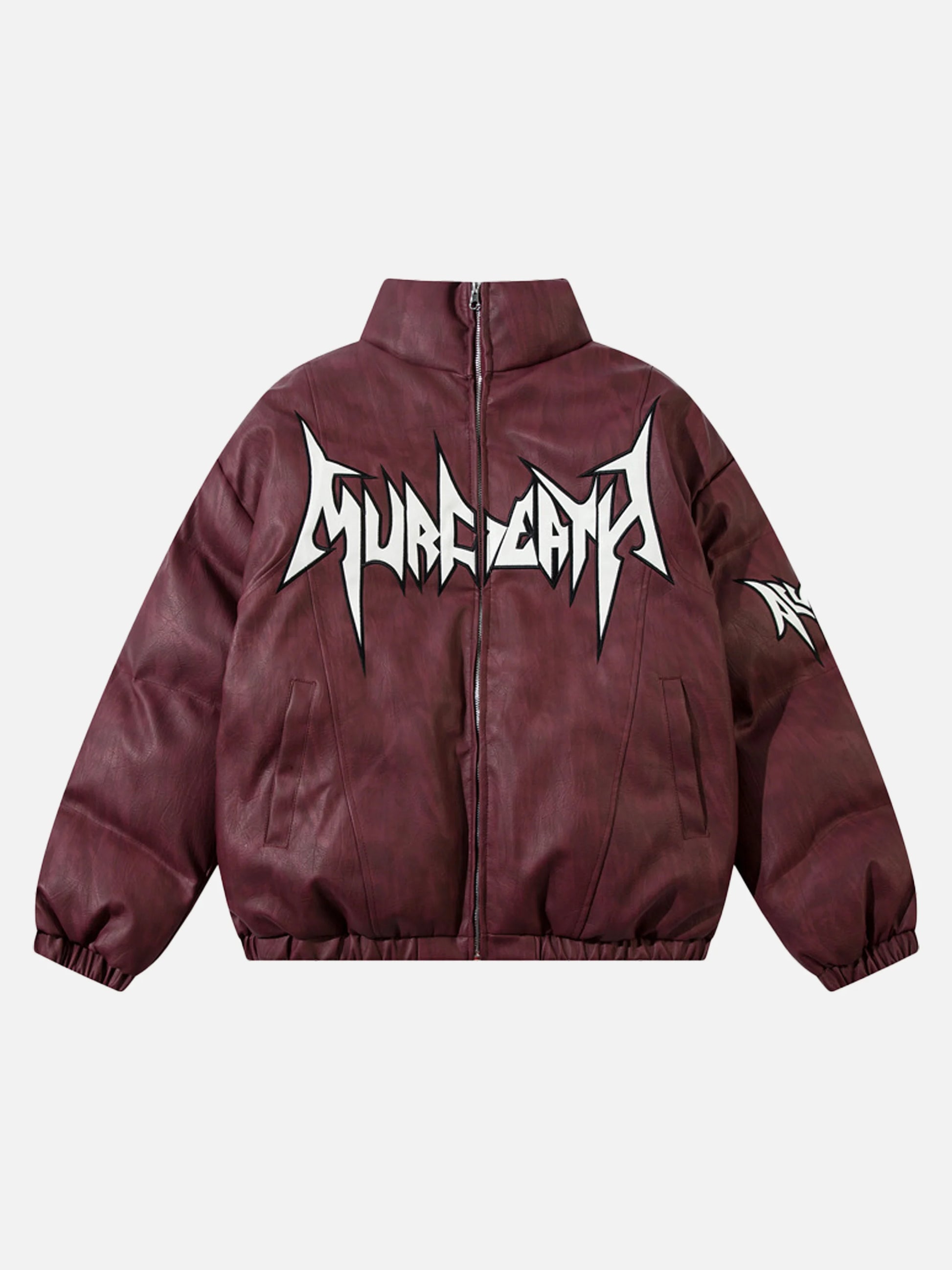 Letter Embroidered PU Leather Oversized Jacket