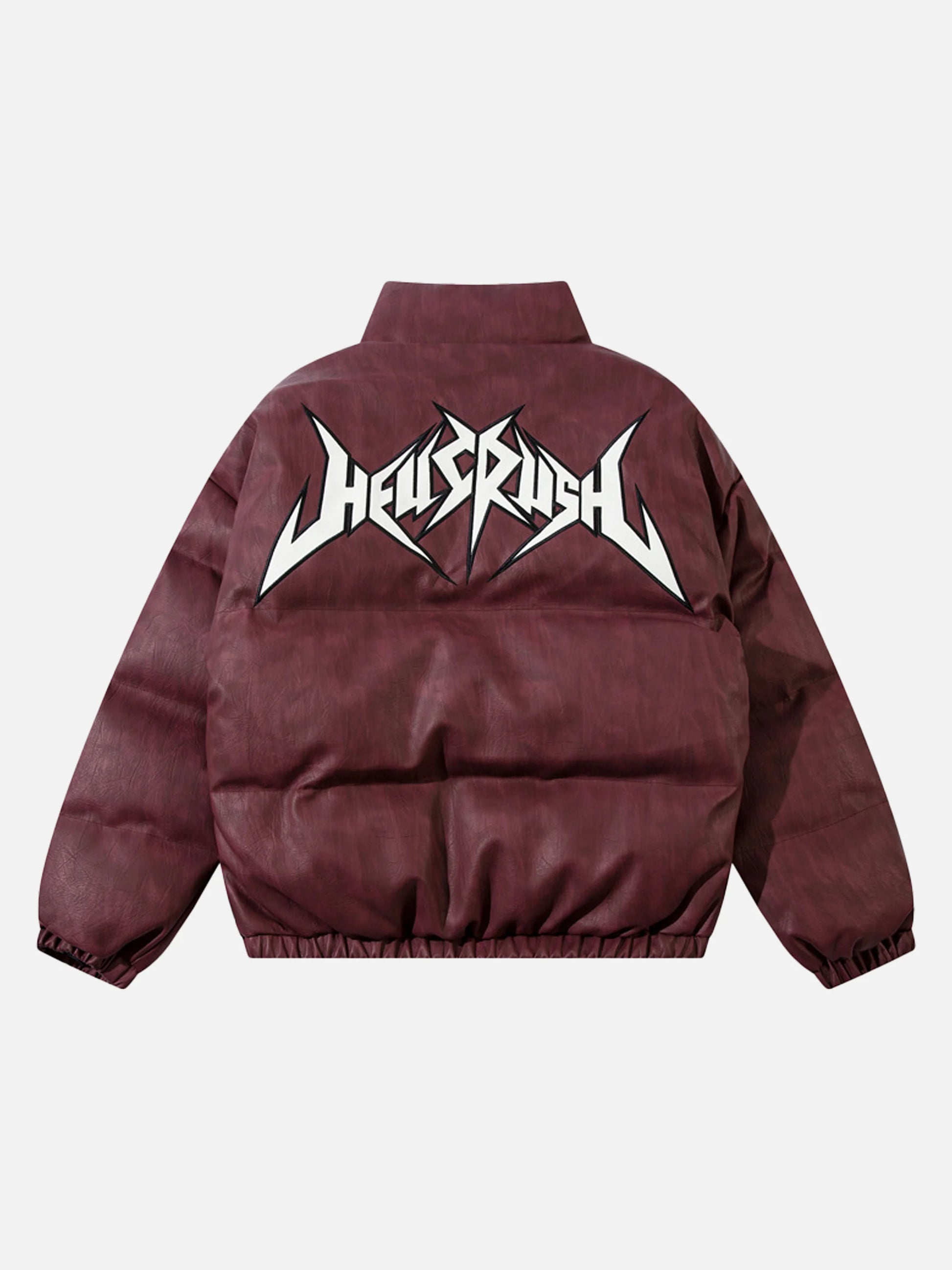 Letter Embroidered PU Leather Oversized Jacket