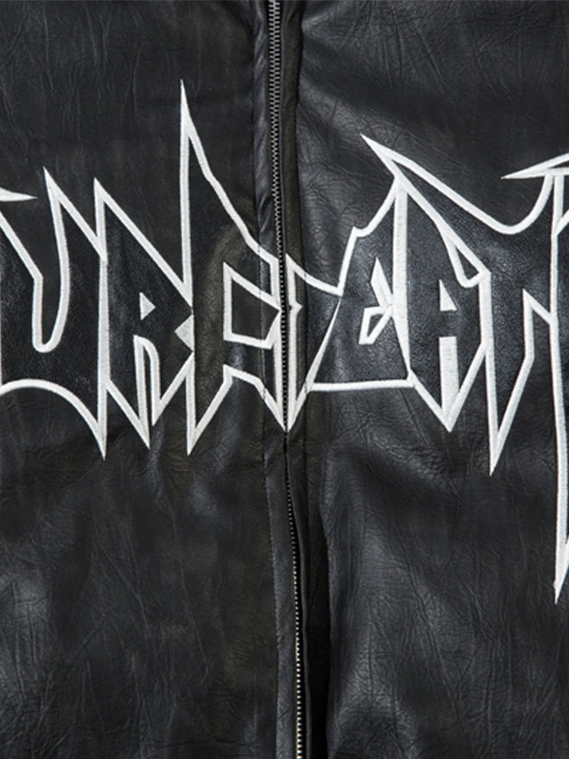 Letter Embroidered PU Leather Oversized Jacket