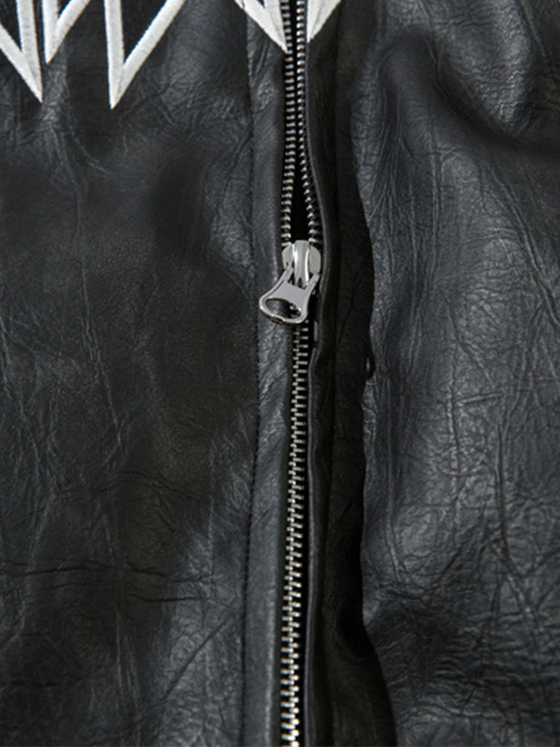 Letter Embroidered PU Leather Oversized Jacket