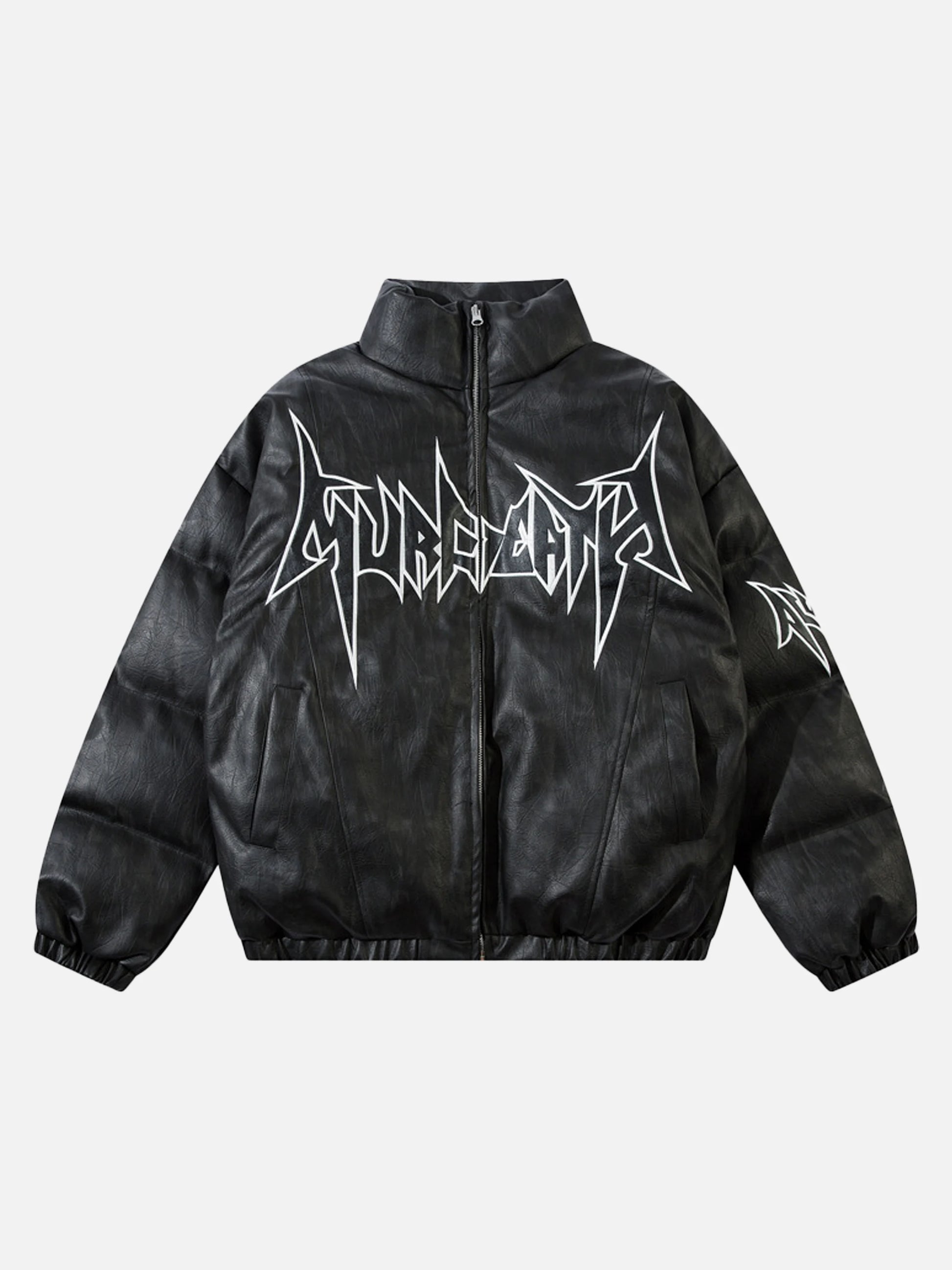 Letter Embroidered PU Leather Oversized Jacket