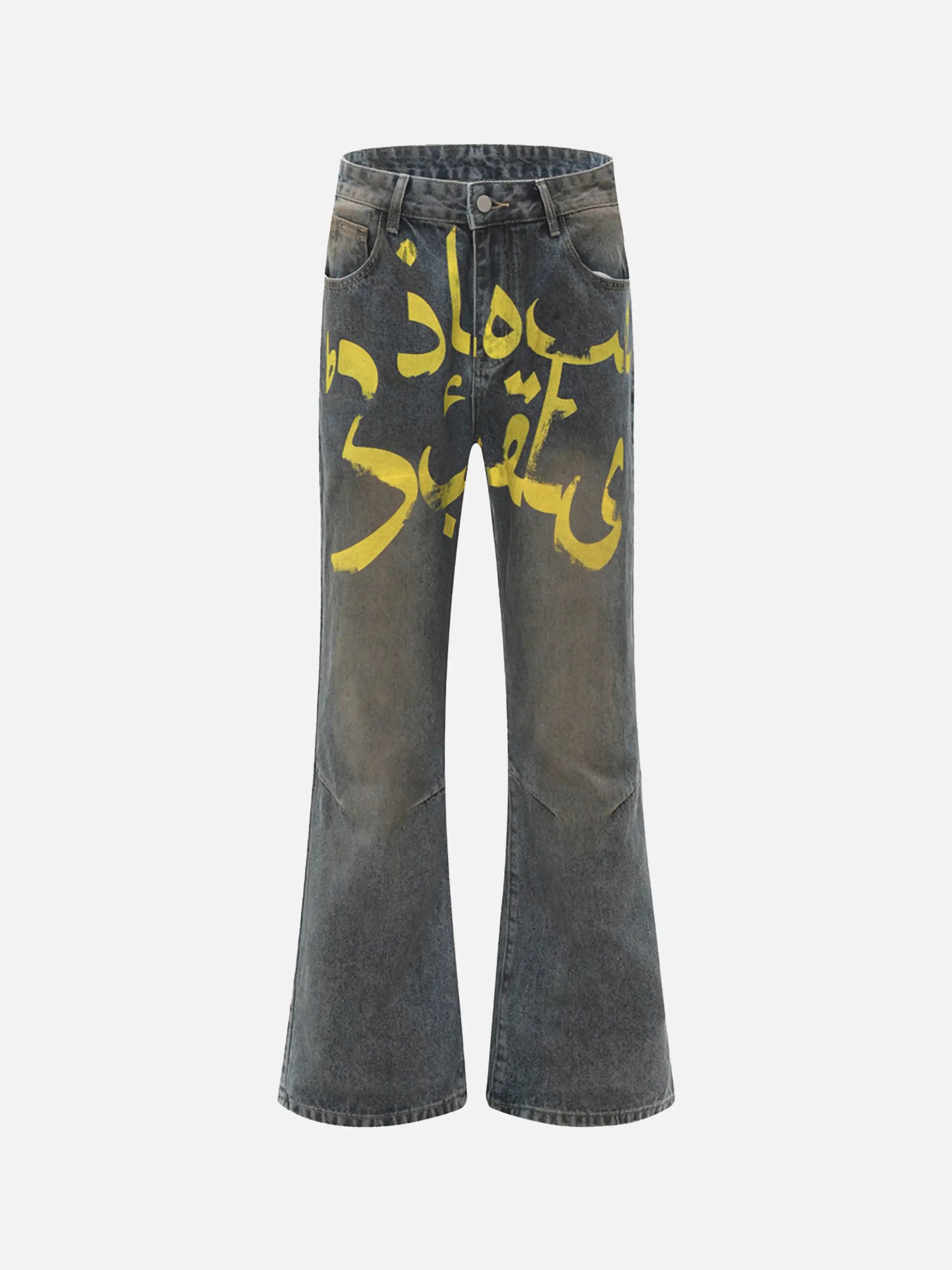 Distressed Pigment Printed Bootcut Jeans