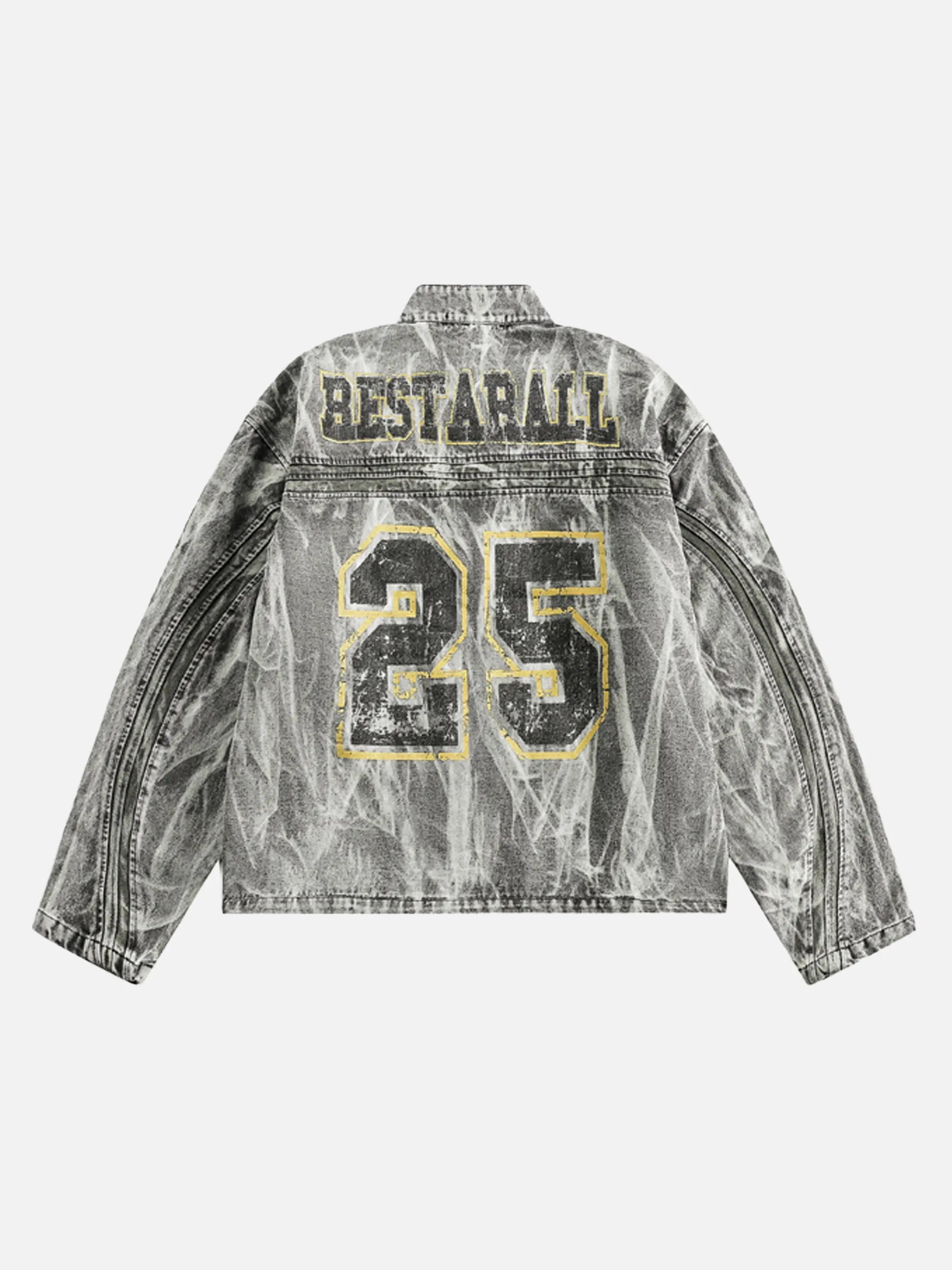 Vintage Racing Distressed Print Zip-up Collar Jacket
