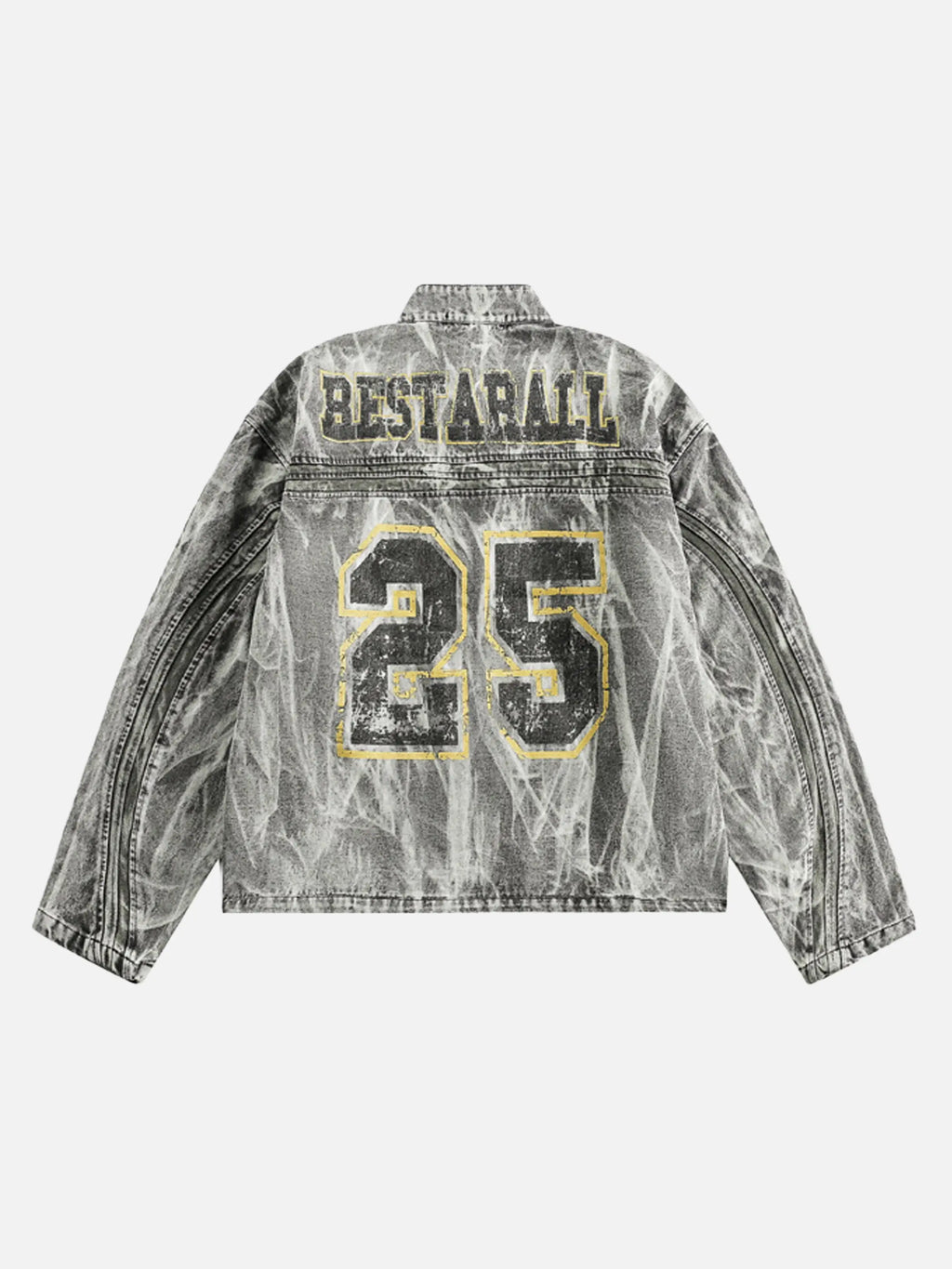Vintage Racing Distressed Print Zip-up Collar Jacket