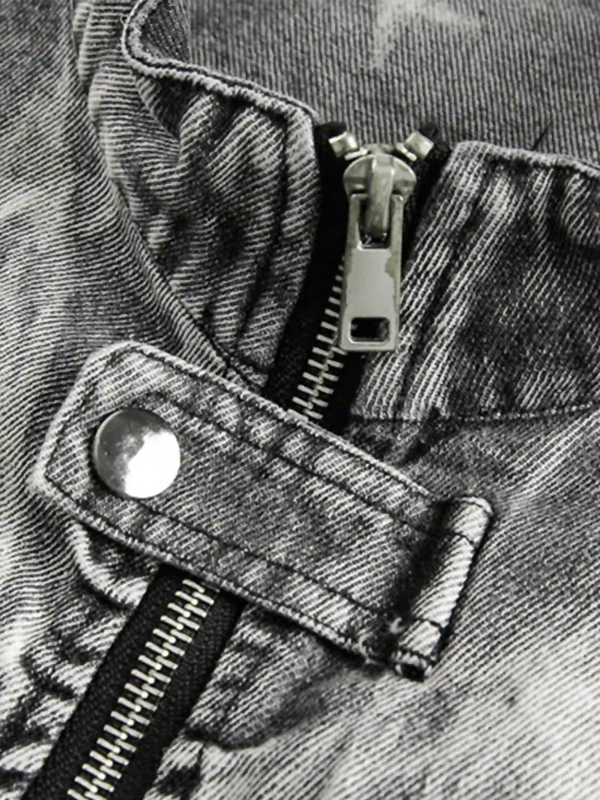 Vintage Racing Distressed Print Zip-up Collar Jacket