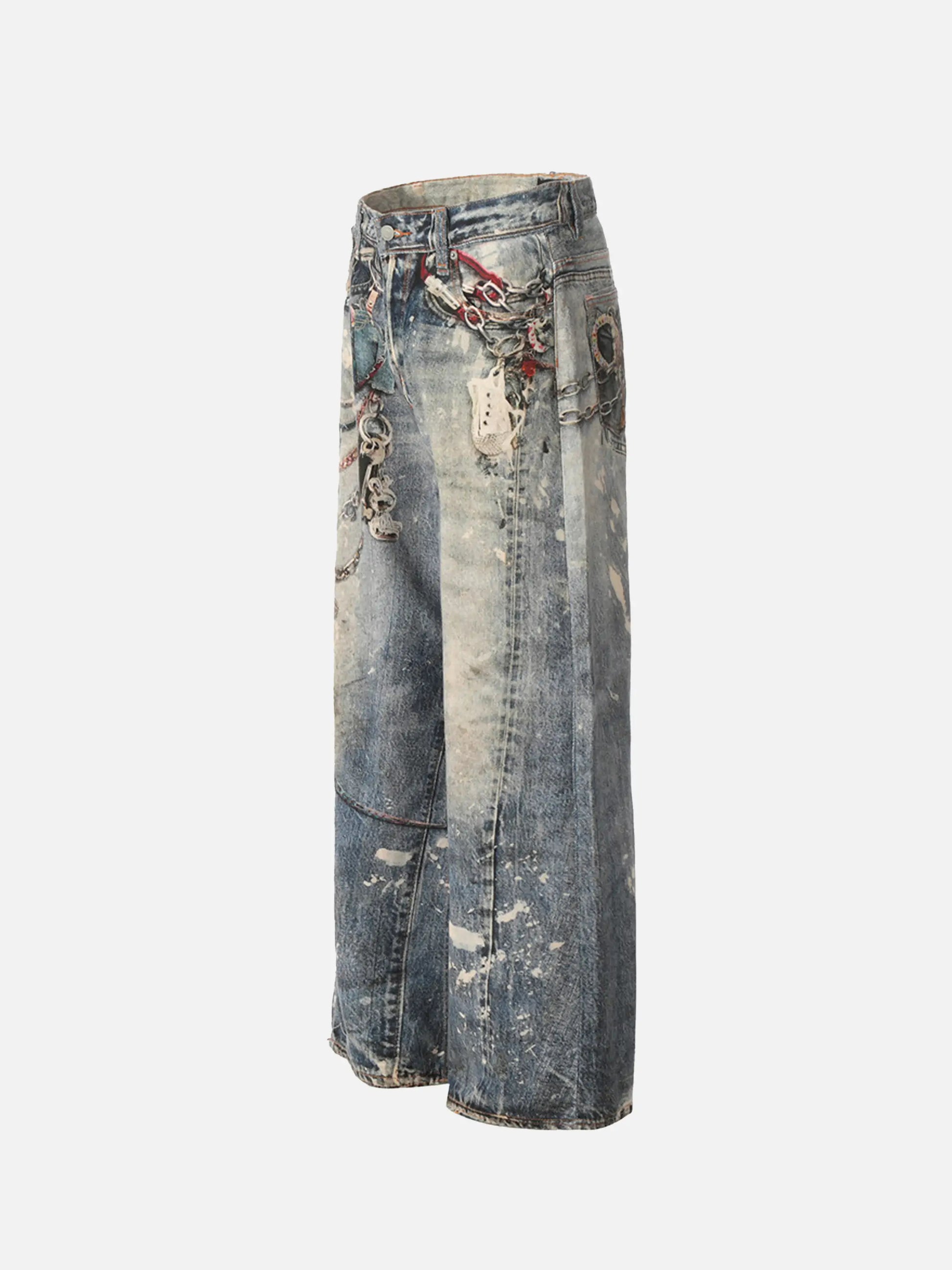 3D Digital Printed Chain Straight Jeans