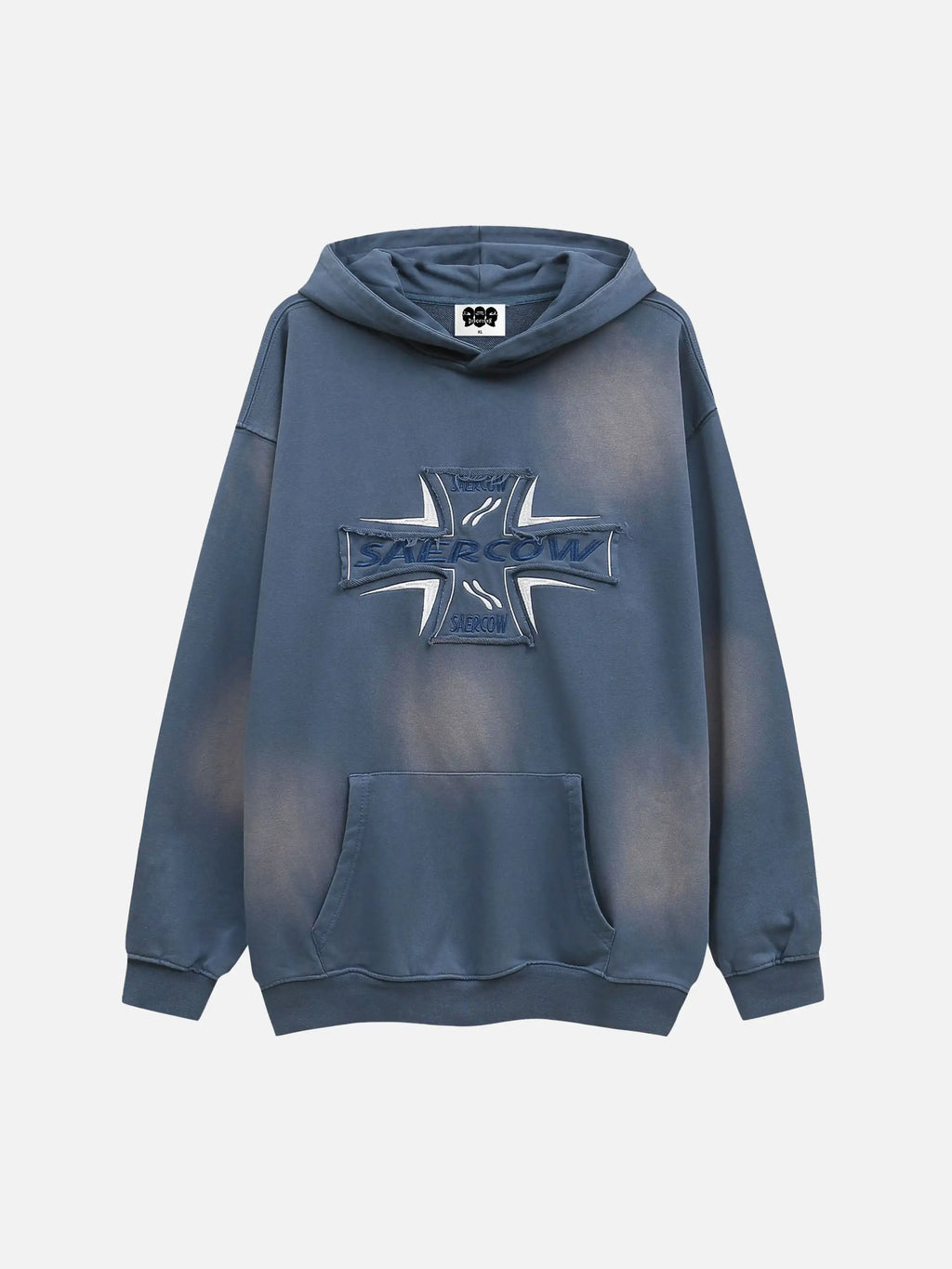 Cross Lettering Embroidery Washed Hoodie