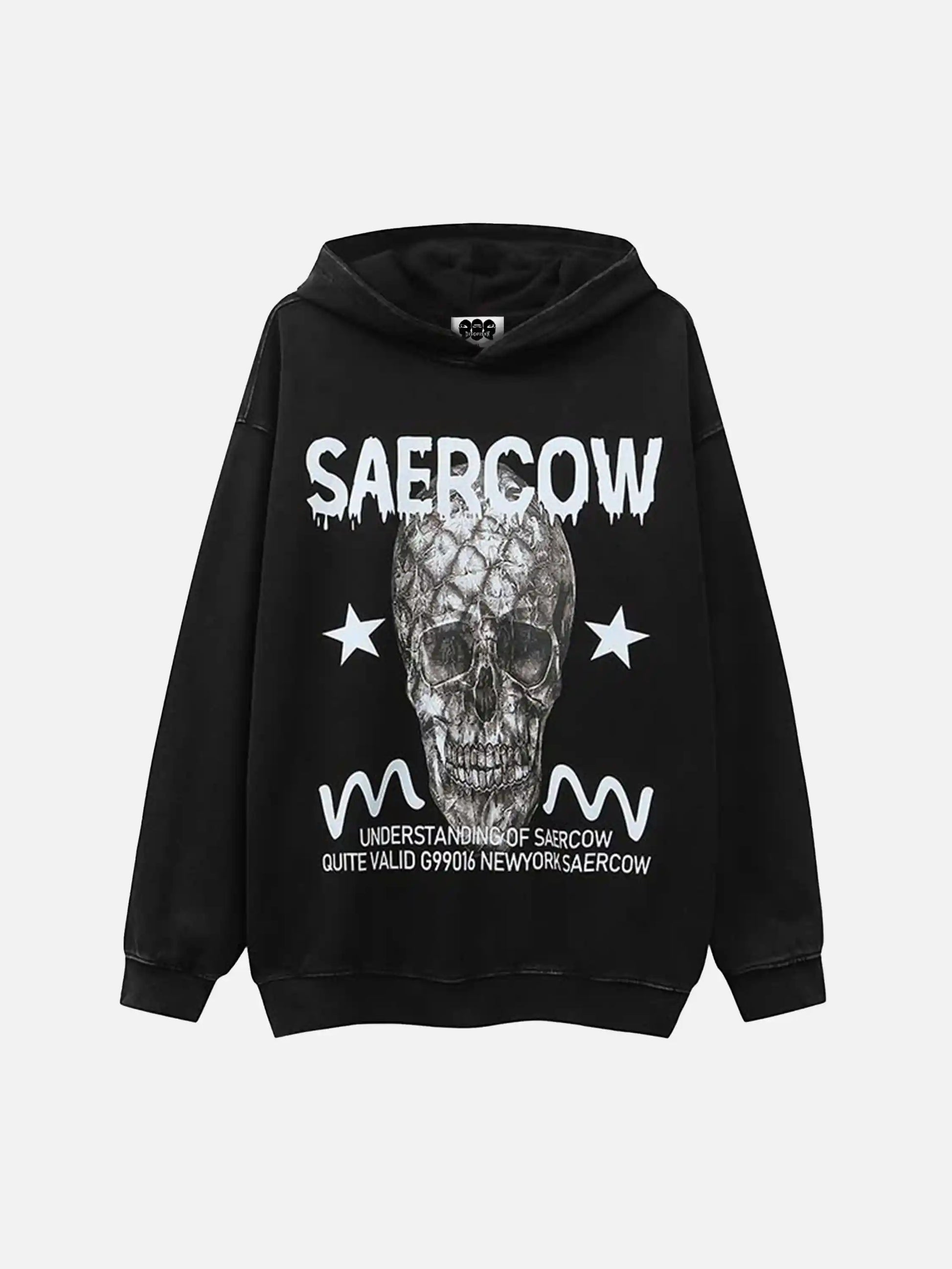 Vintage Skull Print Washed Distressed Hoodie