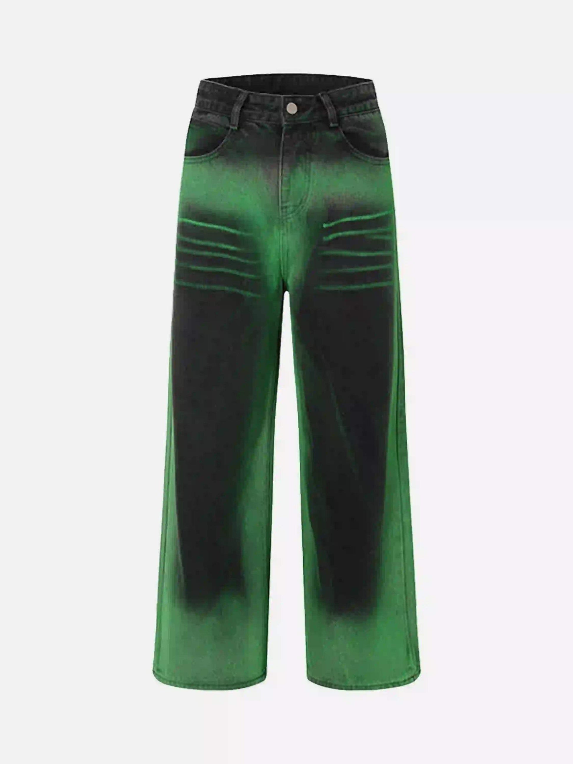 Disguisen Hip-Hop Green Hand-Painted Dirty Jeans