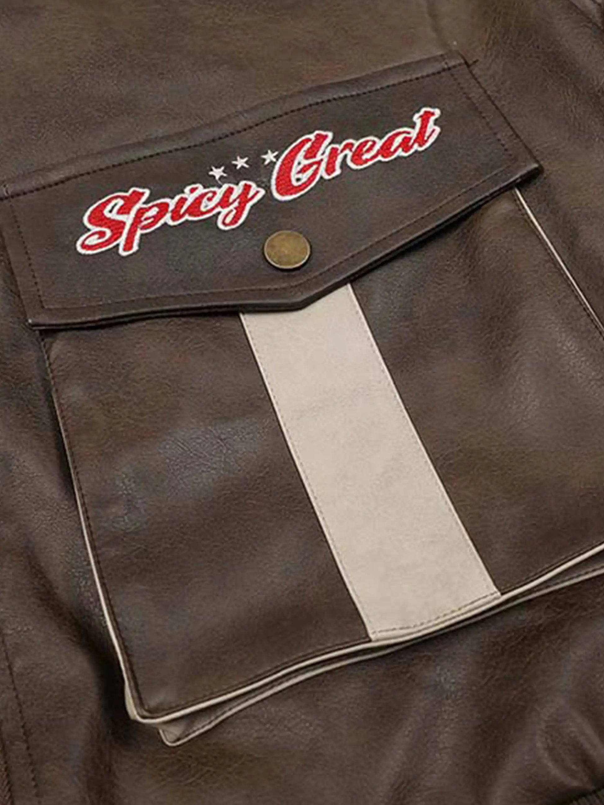 Flocked Embroidered PU Leather Jacket