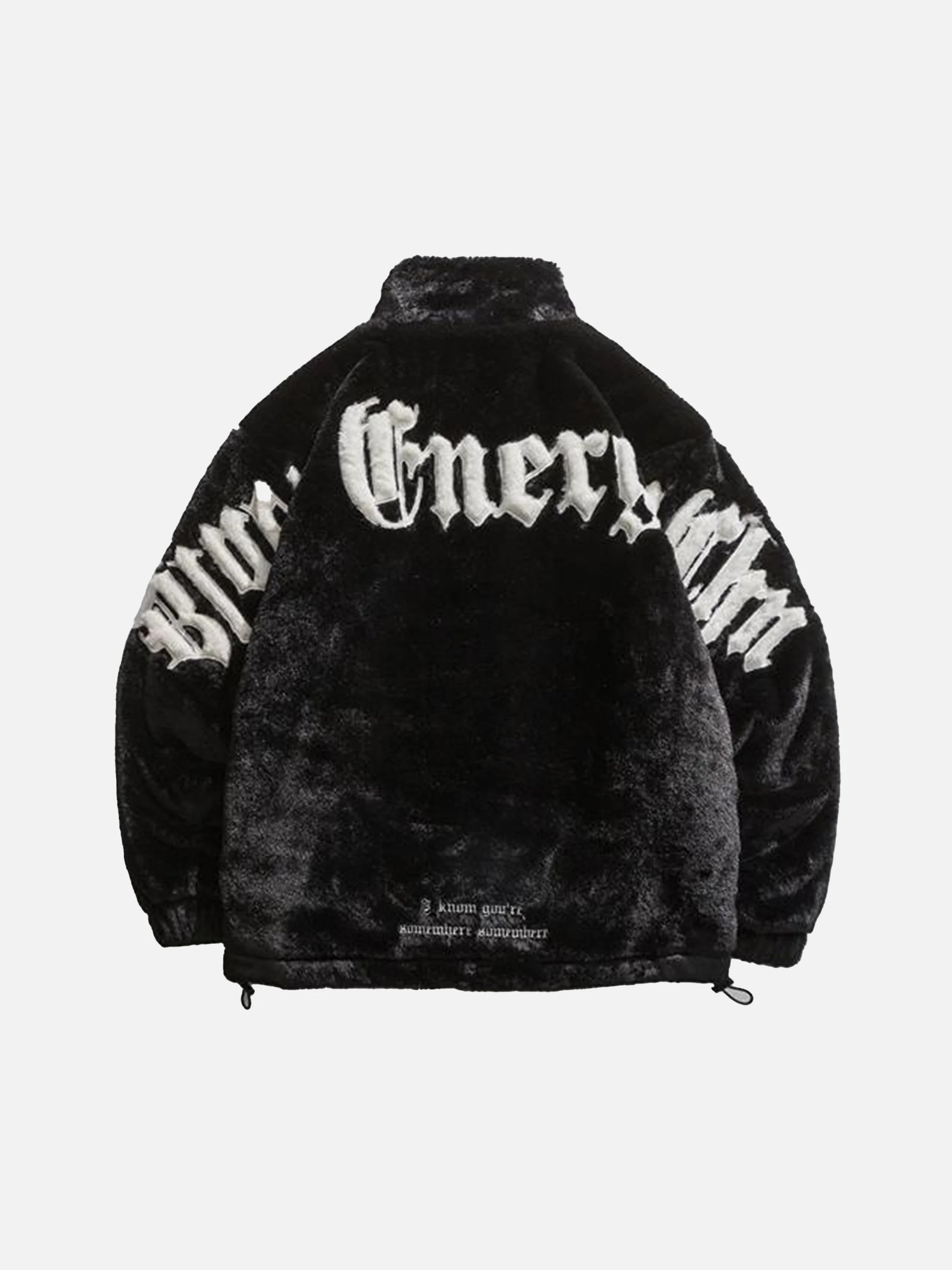 Letter Embroidered Plush Stand Collar Coat