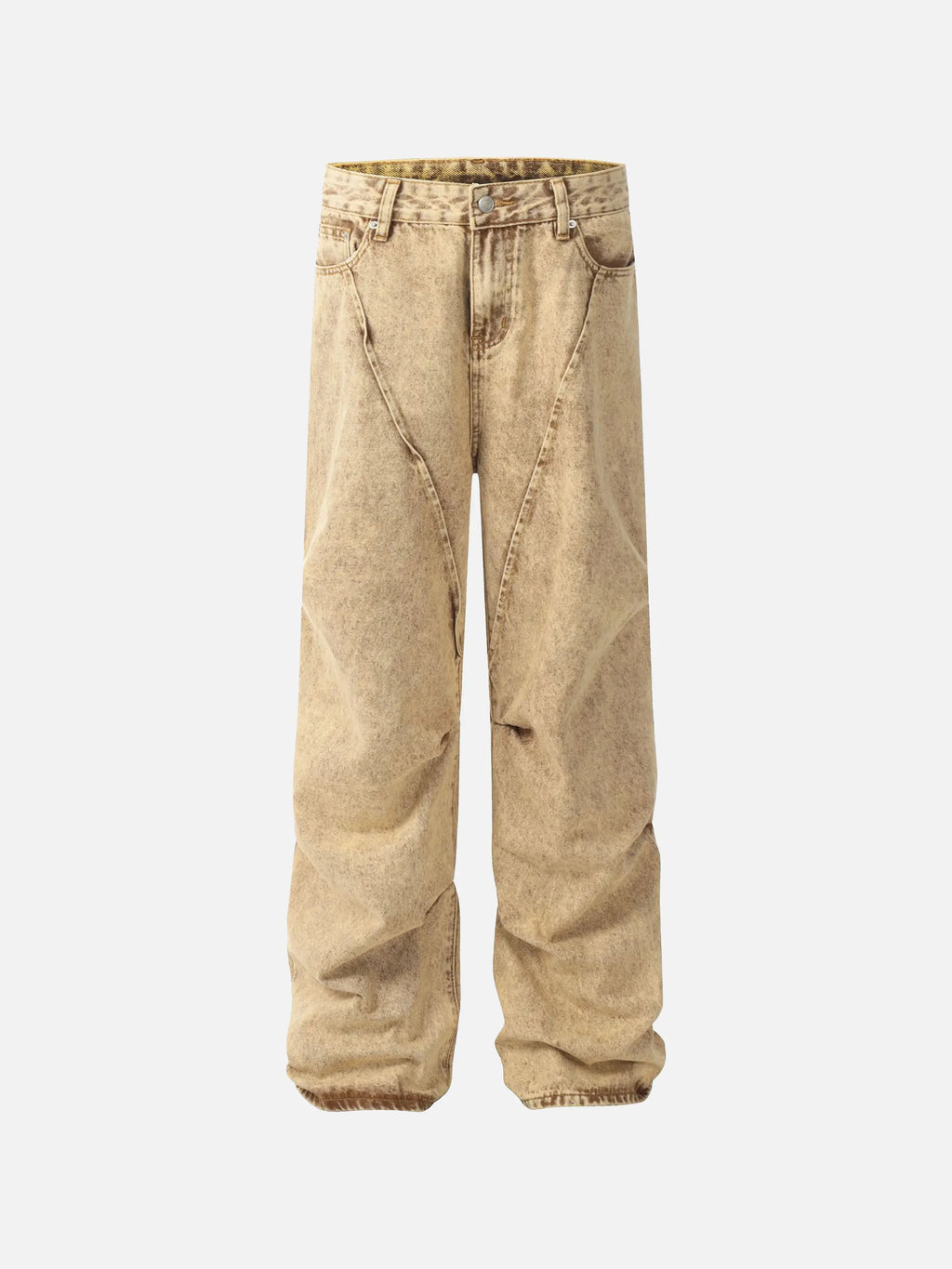 Vintage Washed Pleated Straight Jeans