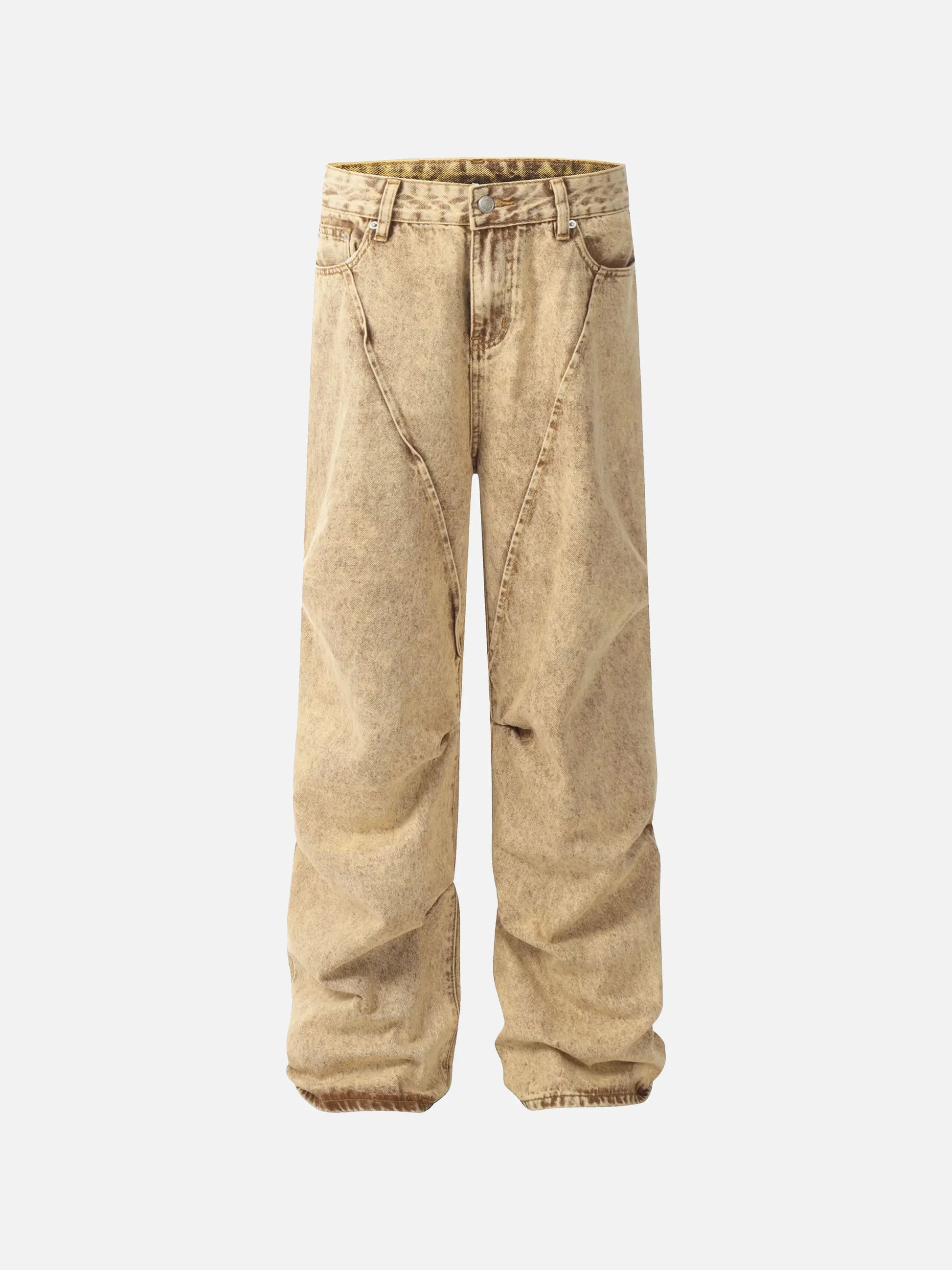 Vintage Washed Pleated Straight Jeans