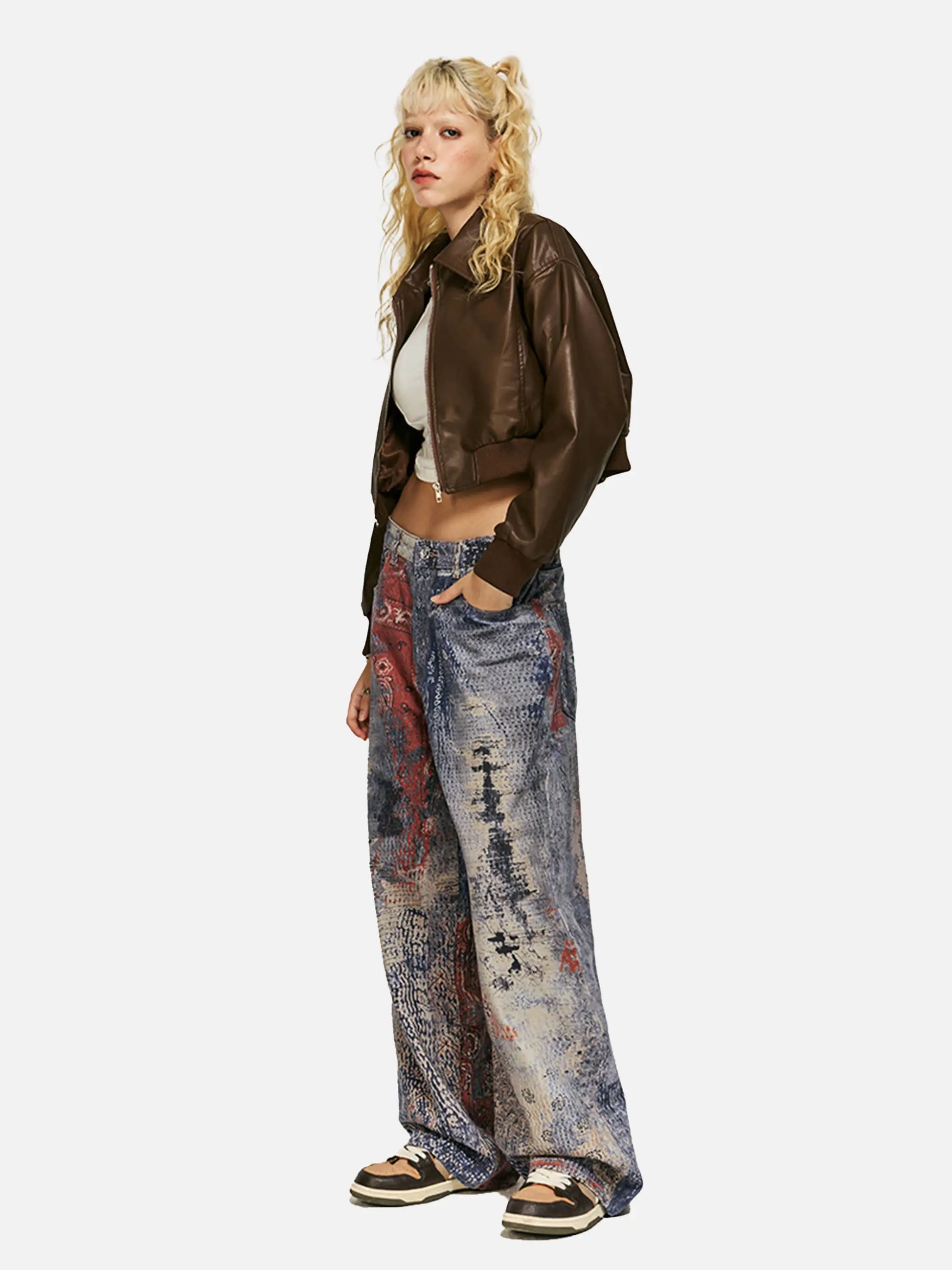 Cashew Flower Digital Printed Imitation Jeans