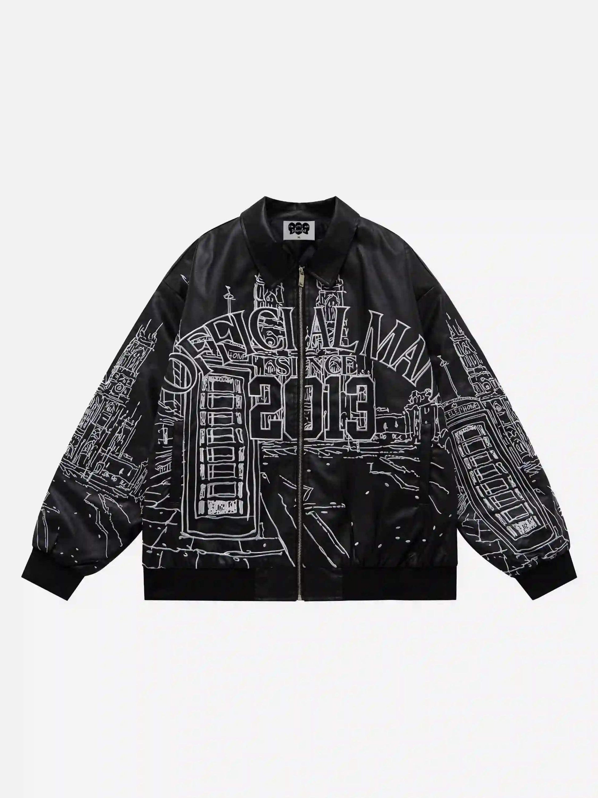 Disguisen Street Architecture Embroidered Leather Jacket