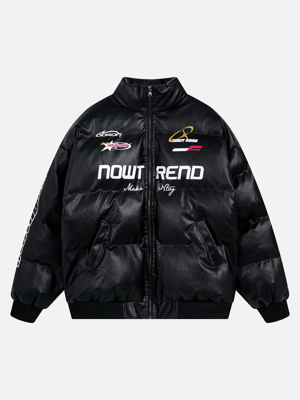 Vintage Racing PU Leather Stand Collar Jacket